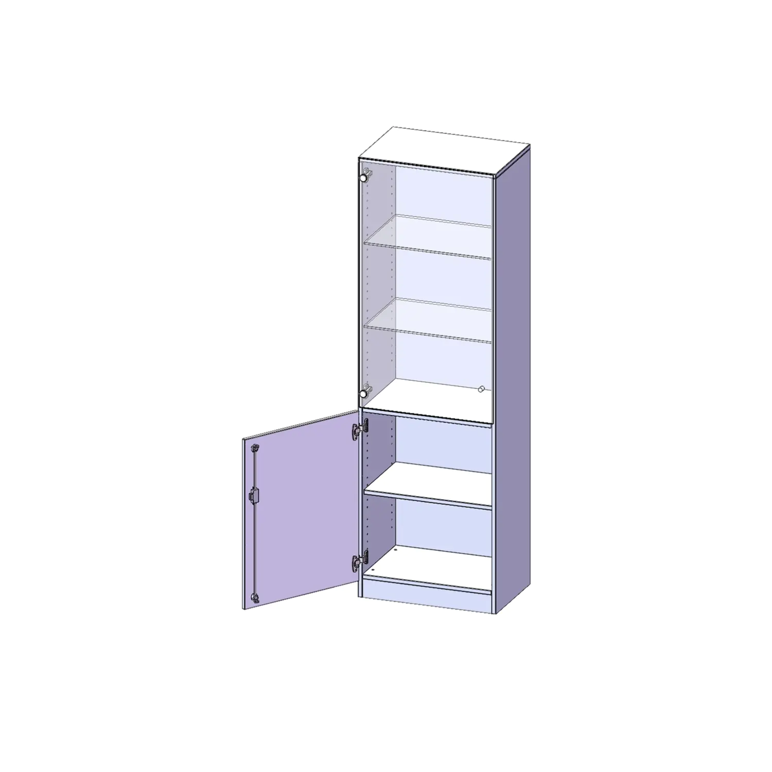 Schrank, 5 OH, Tür unten (2OH), oben 3 Vitrinentüren 1 Tür, abschließbar, links, B/H/T 60x190x60cm aus der Kategorie Schränke allgemein