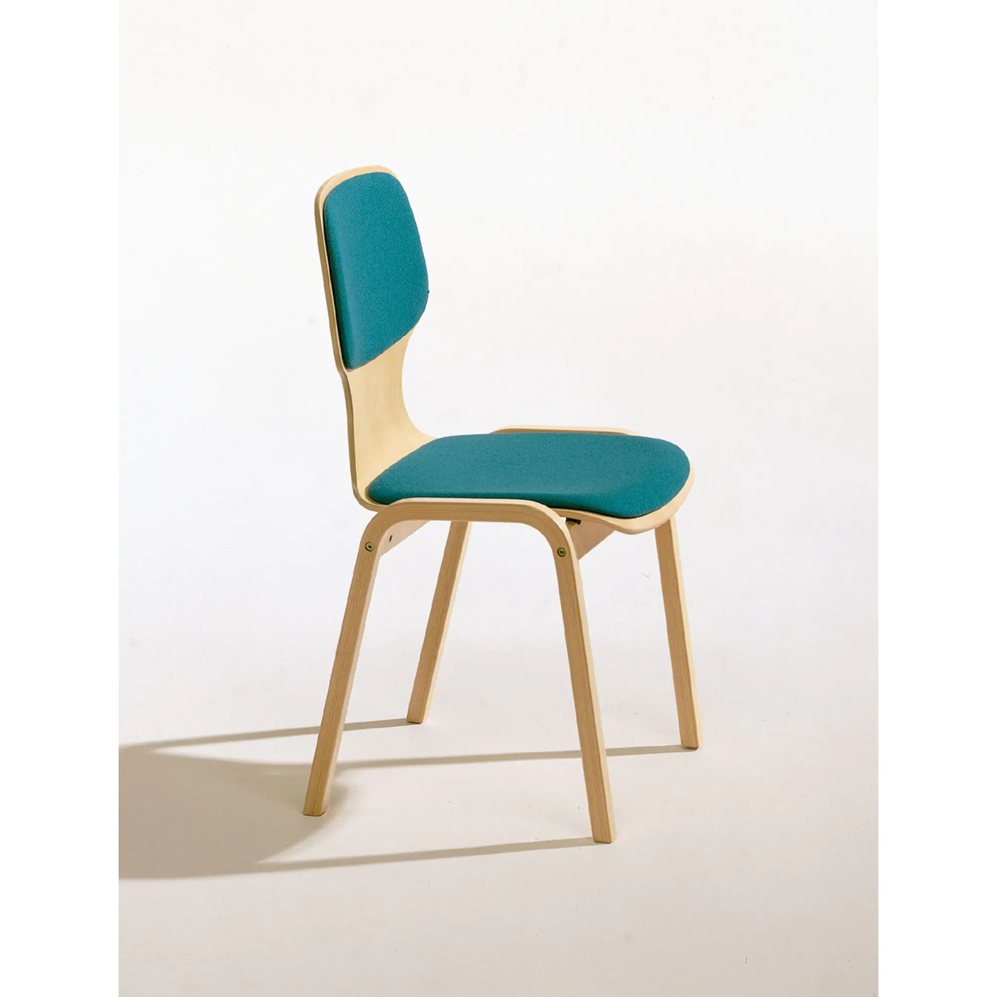 Holz-Polsterstuhl ohne Armlehne, mit Sitz- und Rückenpolster, aus der Kategorie Gestell Holz - Schale Holz