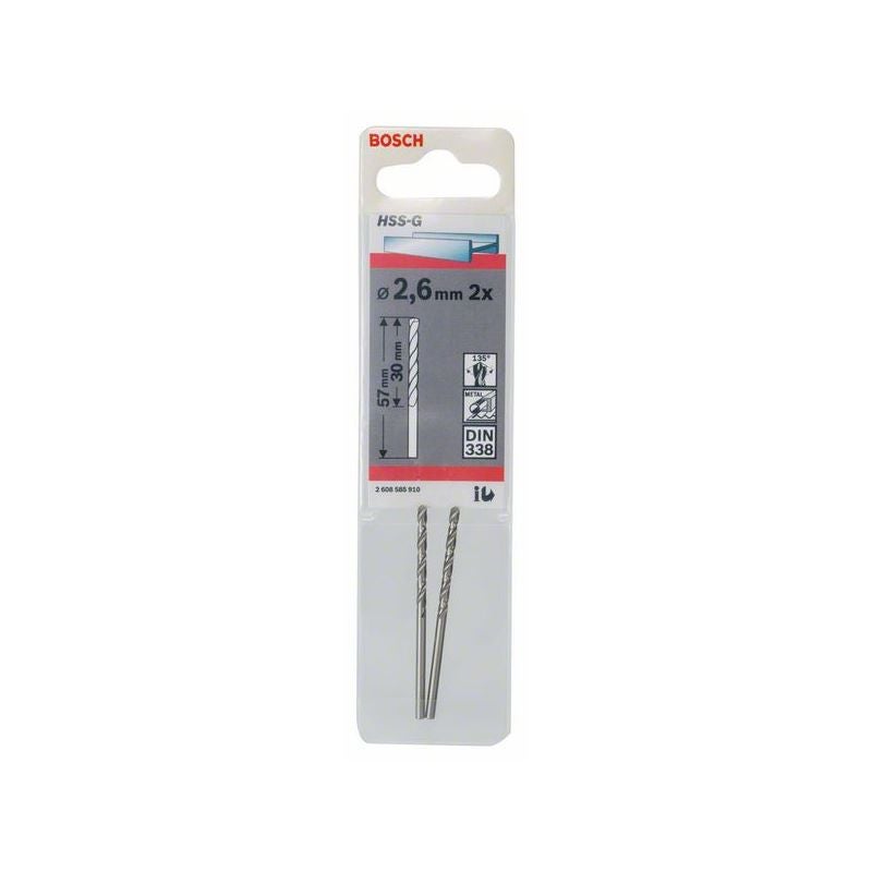 Bosch Metallbohrer HSS-G, DIN 338, 2,6 x 30 x 57 mm, 2er-Pack #2608585910