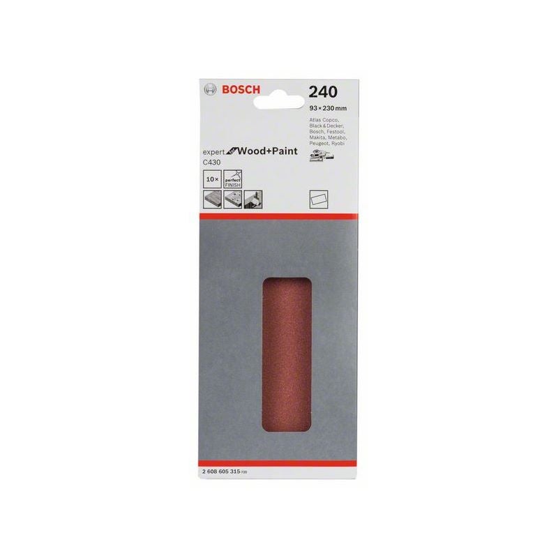 Bosch Schleifblatt C430, 93 x 230 mm, 240, ungelocht, gespannt, 10er-Pack #2608605315