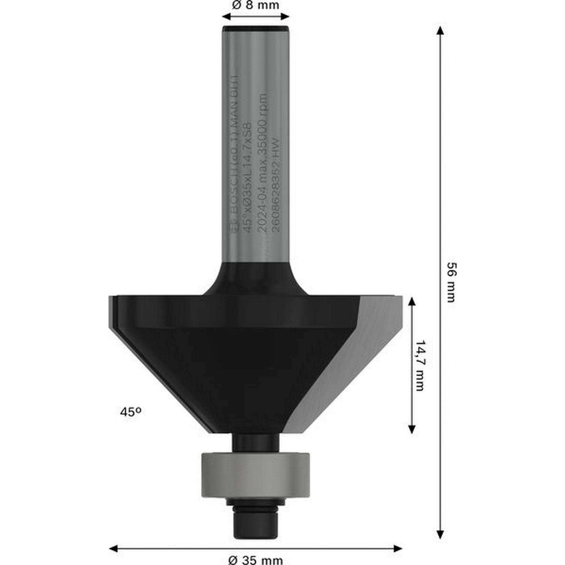 Bosch PRO Fasefräser, W 45°, D 8 mm #2608628352