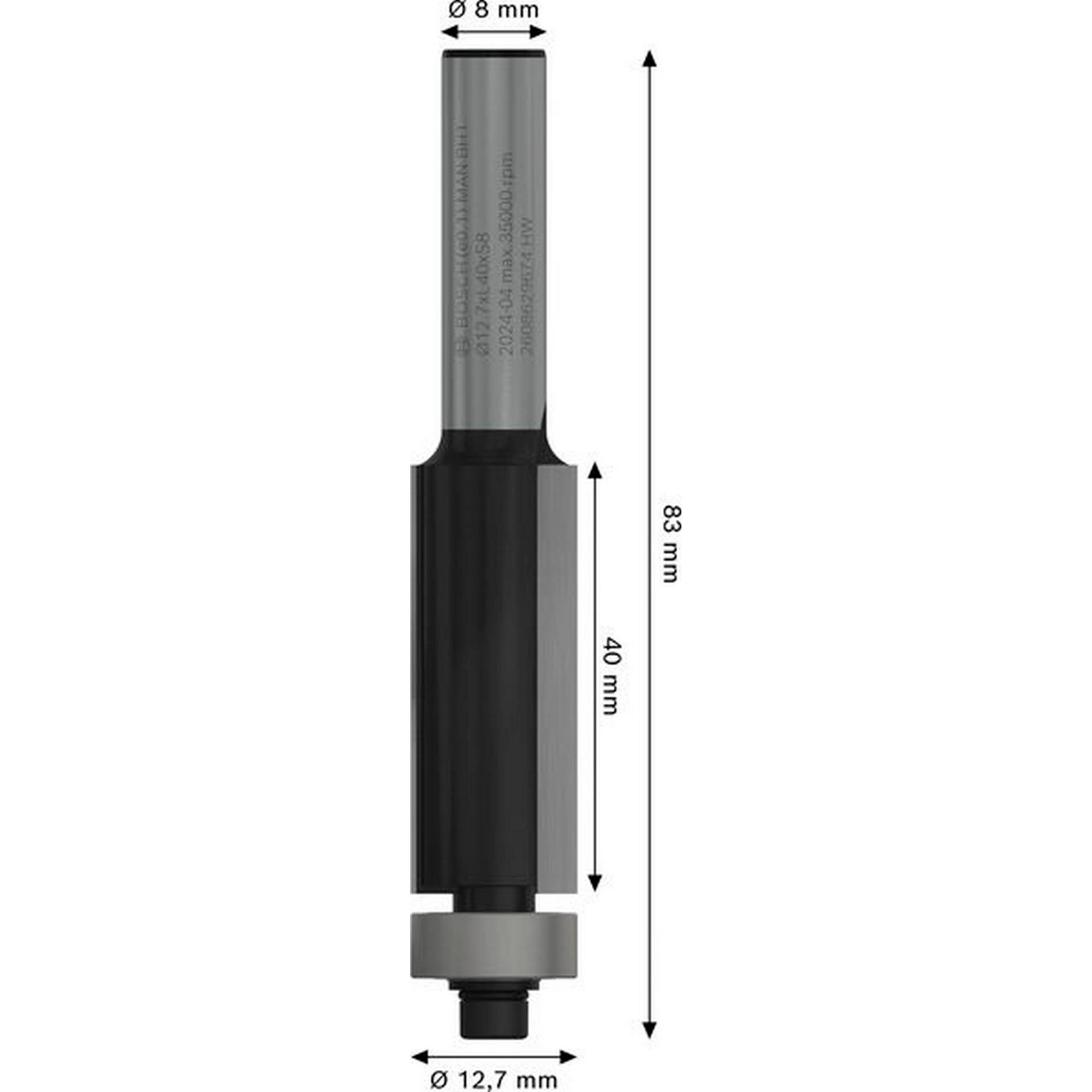 Bosch PRO Bündigfräser mit unterem Kugellager, D 12,7 mm, L 40 mm, S 8 mm #2608629674