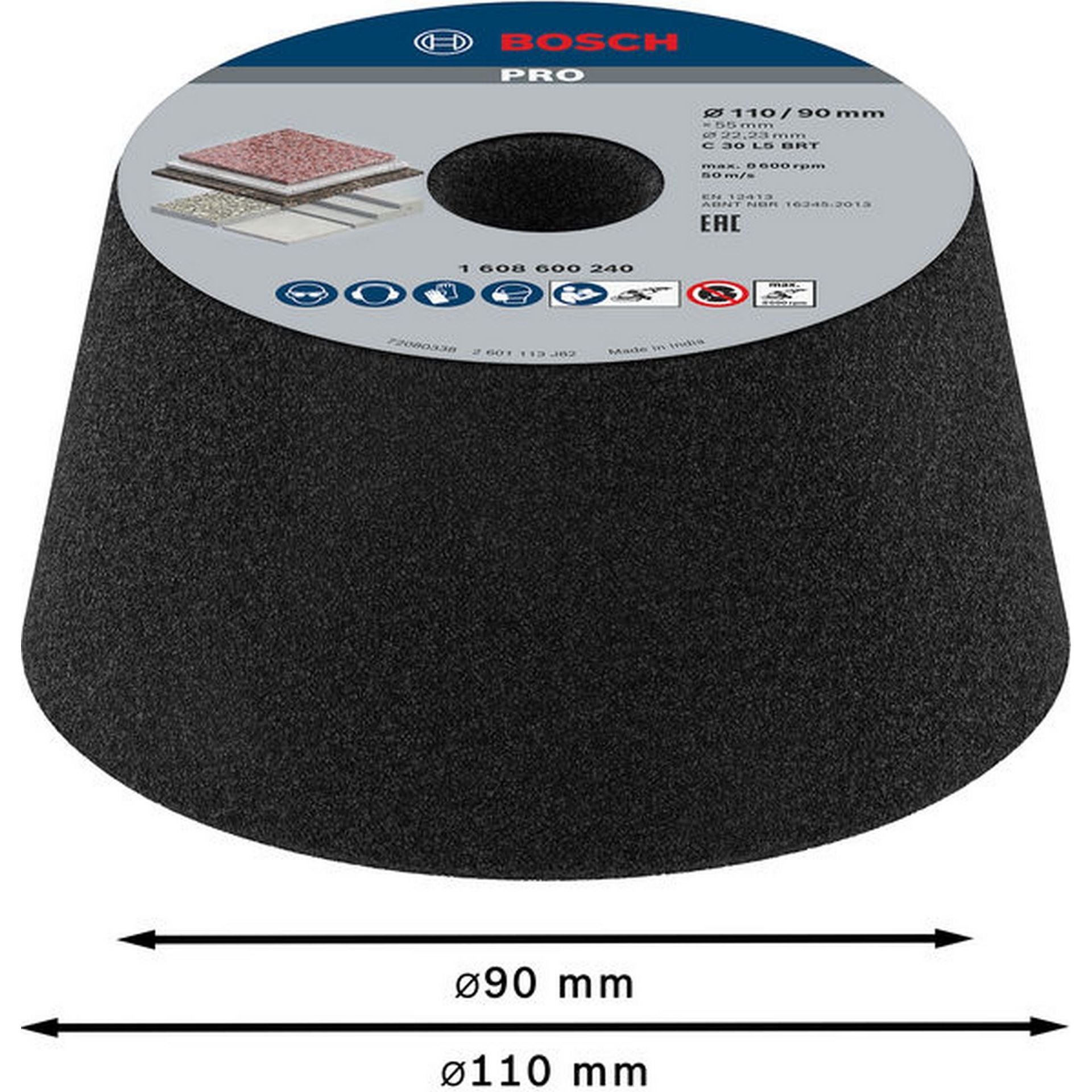 Bosch PRO Stone Konischer Schleiftopf, 90 x 110 x 55 mm, K30 #1608600240