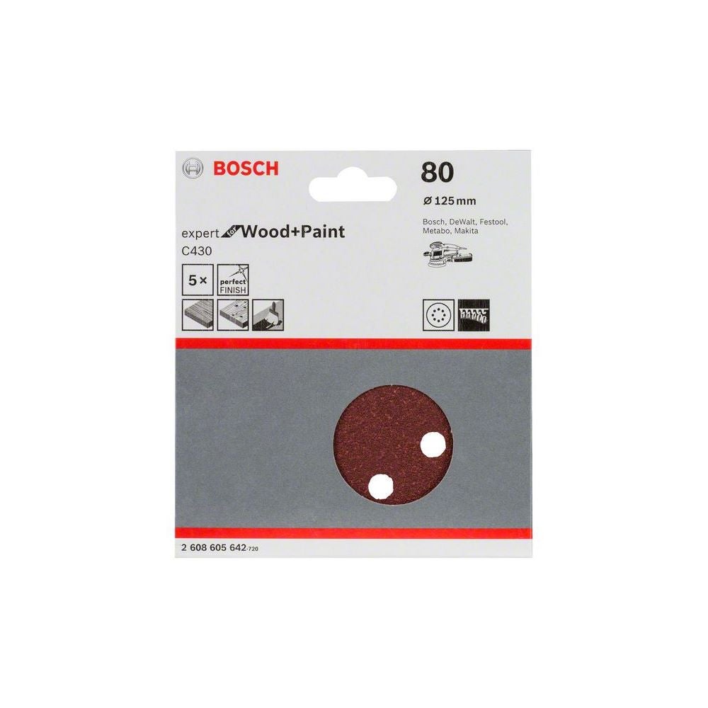 Bosch Schleifblatt C430, 125 mm, 80, 8 Löcher, Klett, 5er-Pack #2608605642