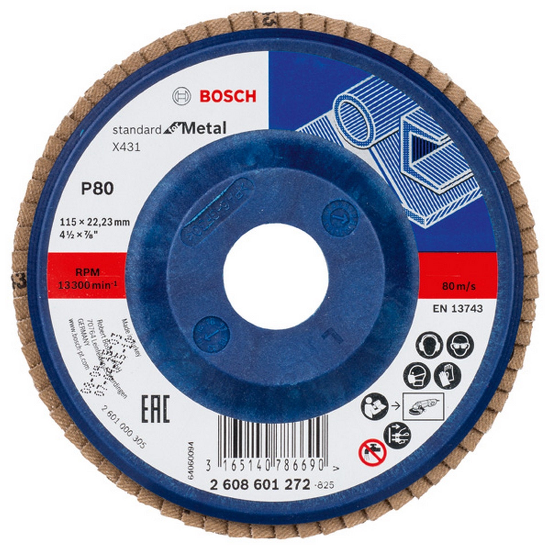 Bosch Fächerschleifscheibe X431 Standard for Metal, gerade, 115 mm, 80, Kunststoff #2608601272