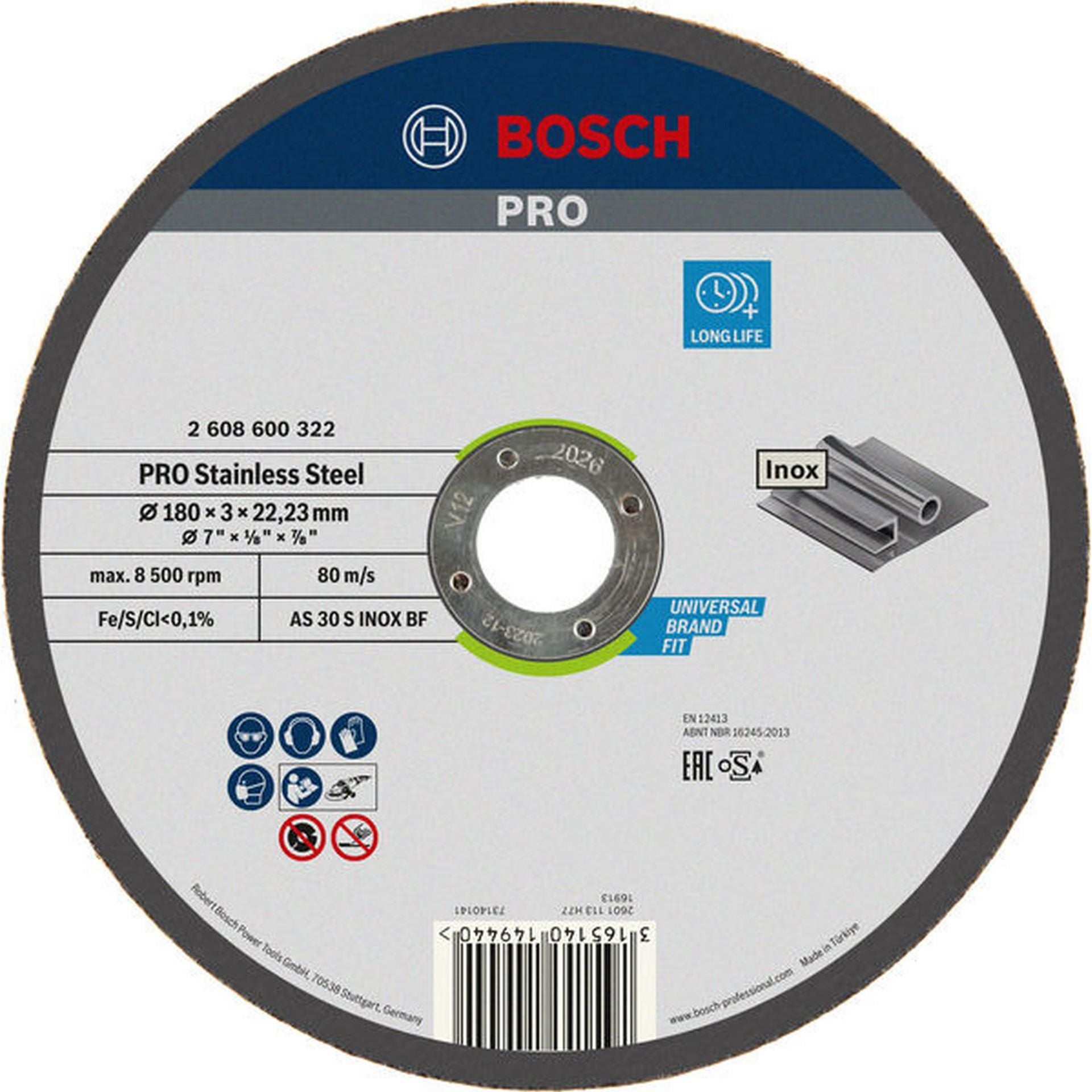 Bosch PRO Stainless Steel Trennscheibe, 180 x 3 x 22,23 mm #2608600322