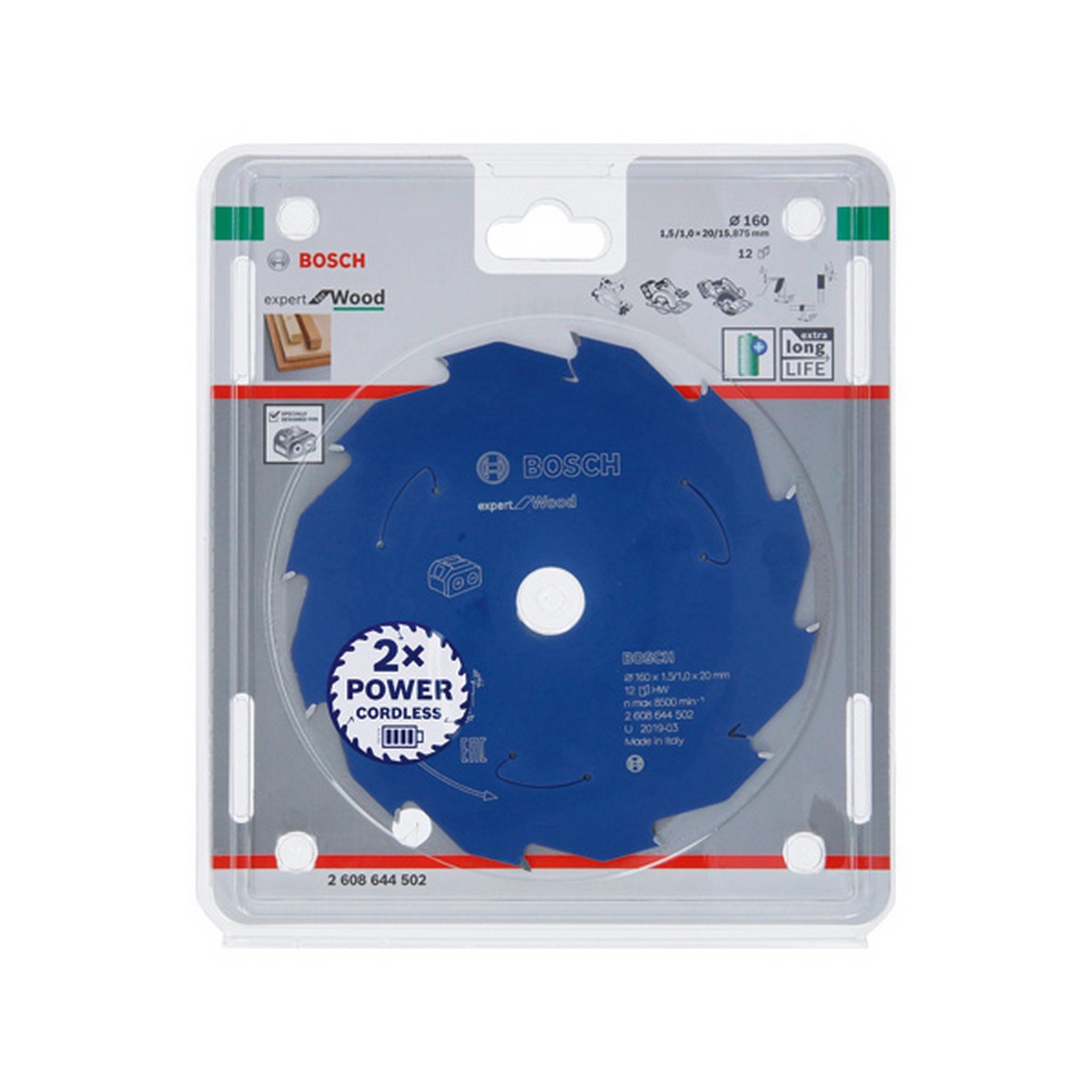 Bosch Kreissägeblatt für Akkusägen Expert for Wood, 160 x 1,5/1 x 20, 12 Zähne #2608644502
