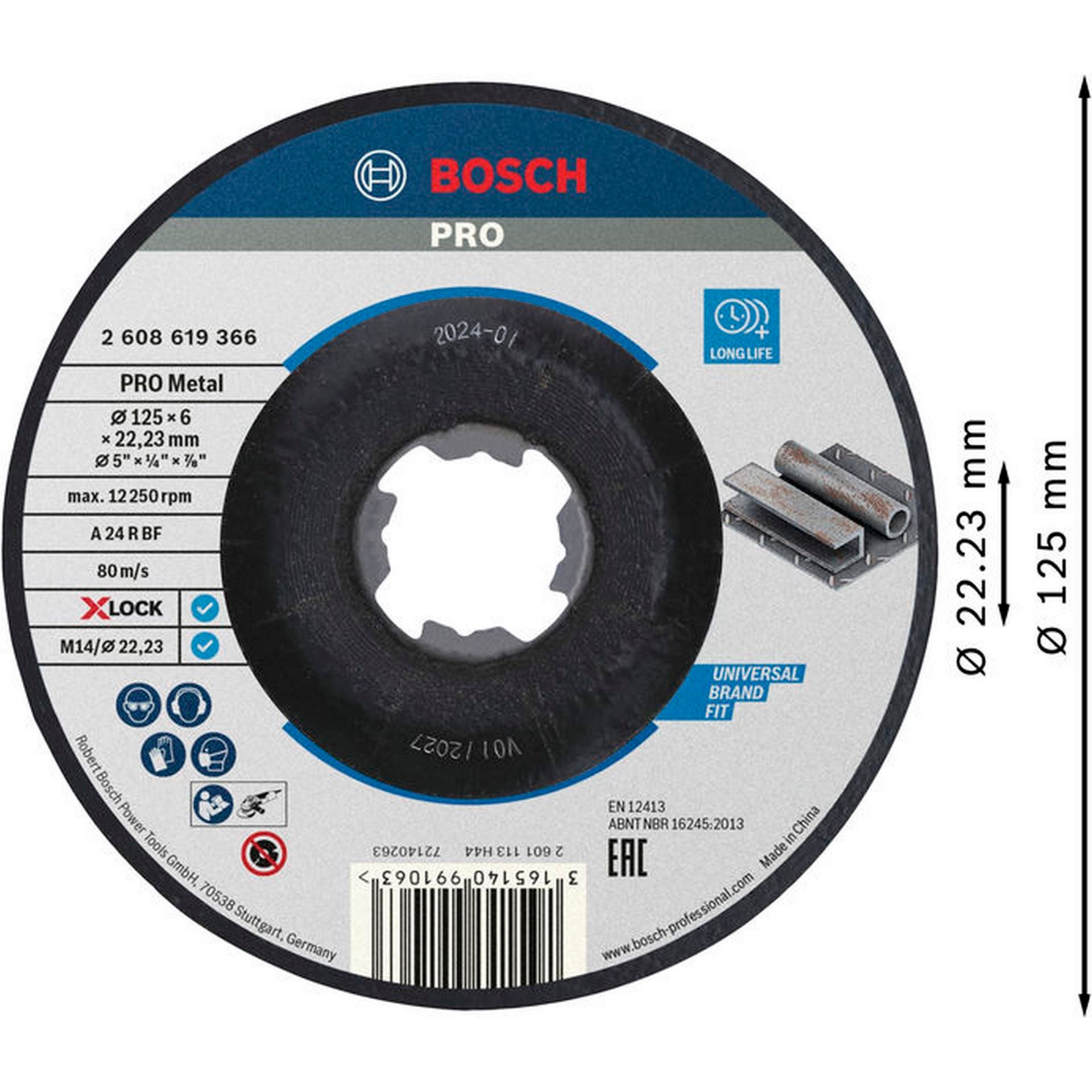Bosch PRO Metal X-Lock Schleifscheibe, 125 x 6 x 22.23 mm #2608619366