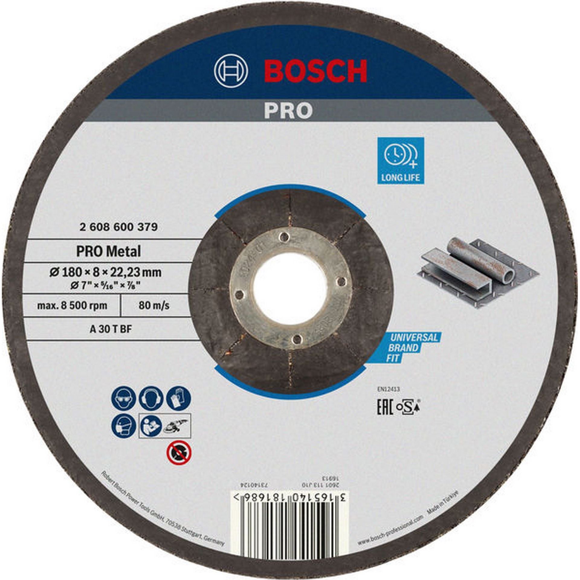Bosch PRO Metal Schleifscheibe, 180 x 8 x 22.23 mm, oSa #2608600379
