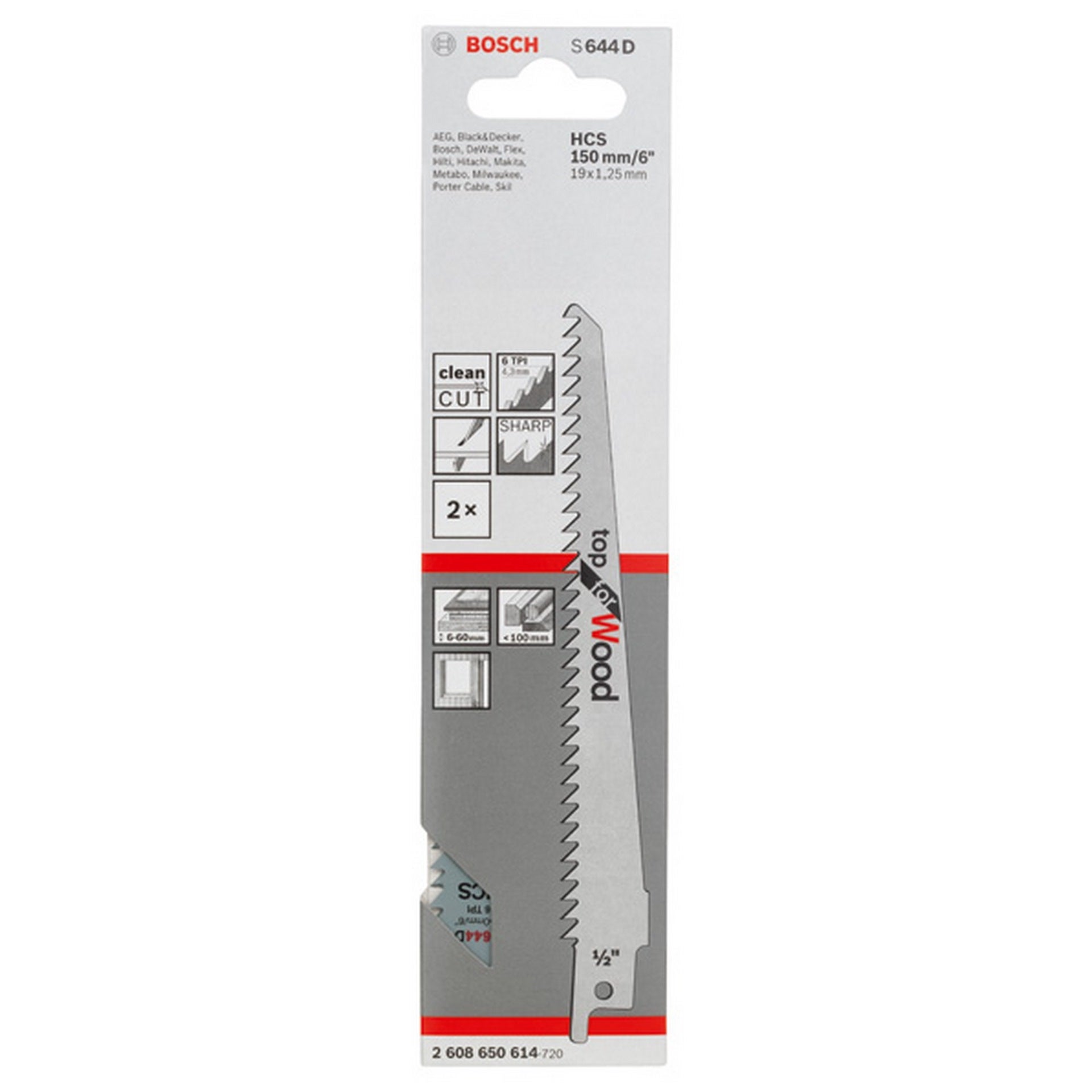 Bosch Säbelsägeblatt S 644 D, Top for Wood, 2er-Pack #2608650614