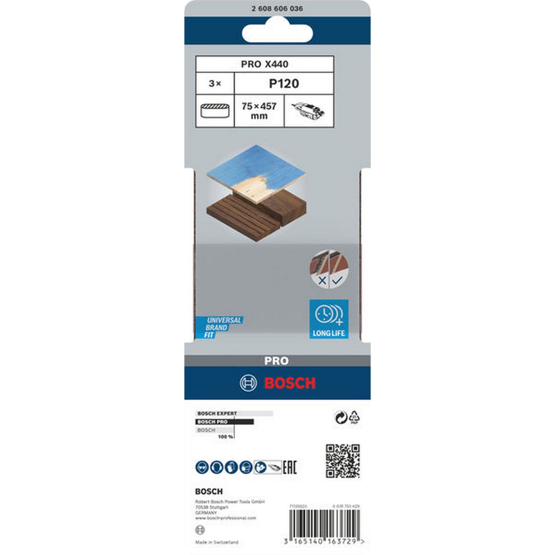 Bosch PRO X440 Schleifband, 75 x 457 mm, G120, 3-tlg. #2608606036