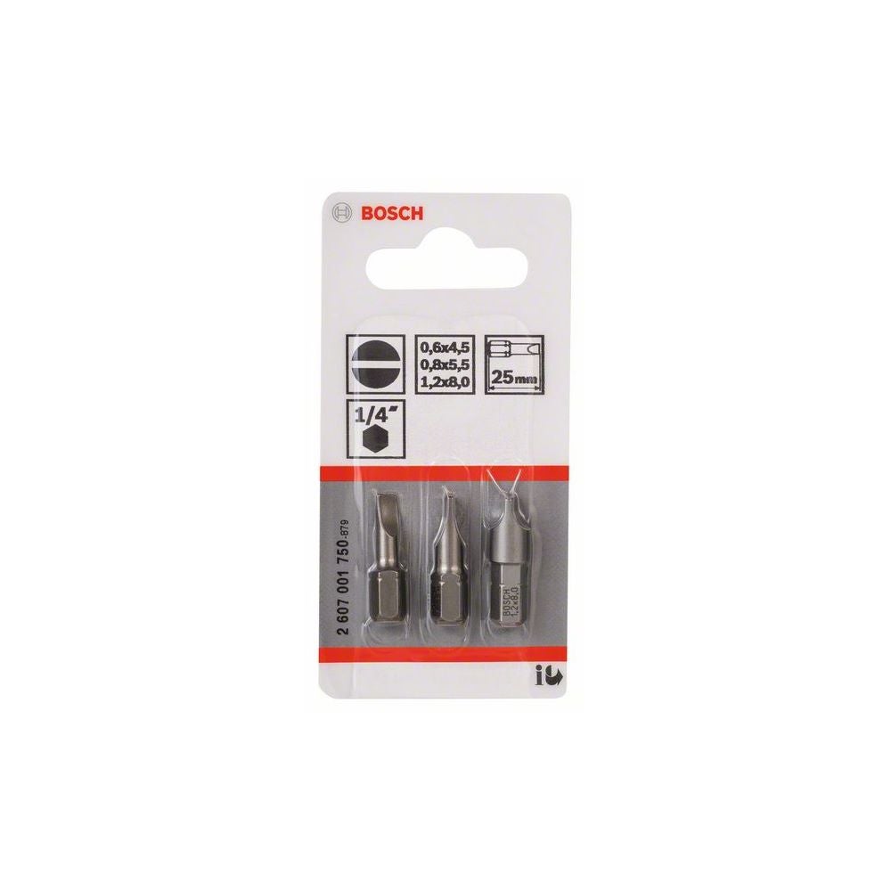 Bosch Schrauberbit-Set, Extra Hard, 3-tlg., S 0,6x4,5, S 0,8x5,5, S 1,2x8,0 #2607001750