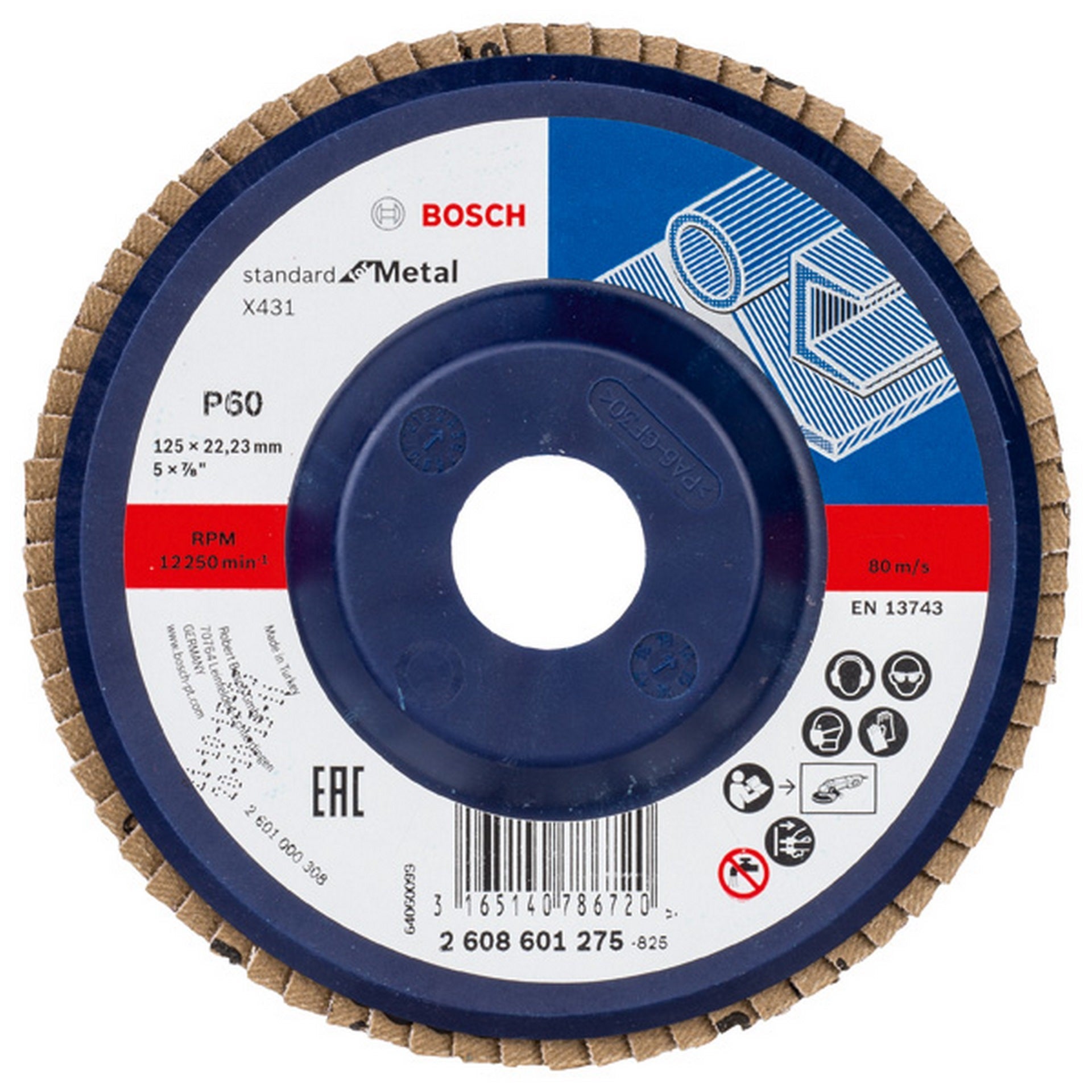 Bosch Fächerschleifscheibe X431 Standard for Metal, gerade, 125 mm, 60, Kunststoff #2608601275