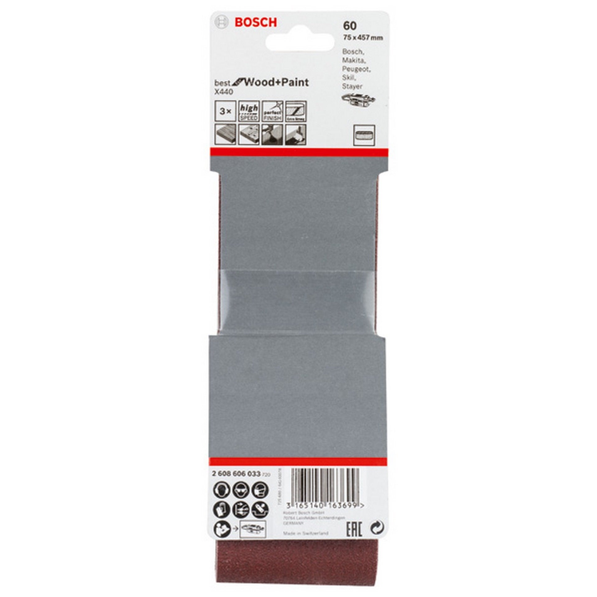 Bosch PRO X440 Schleifband, 75 x 457 mm, G60, 3-tlg. #2608606033