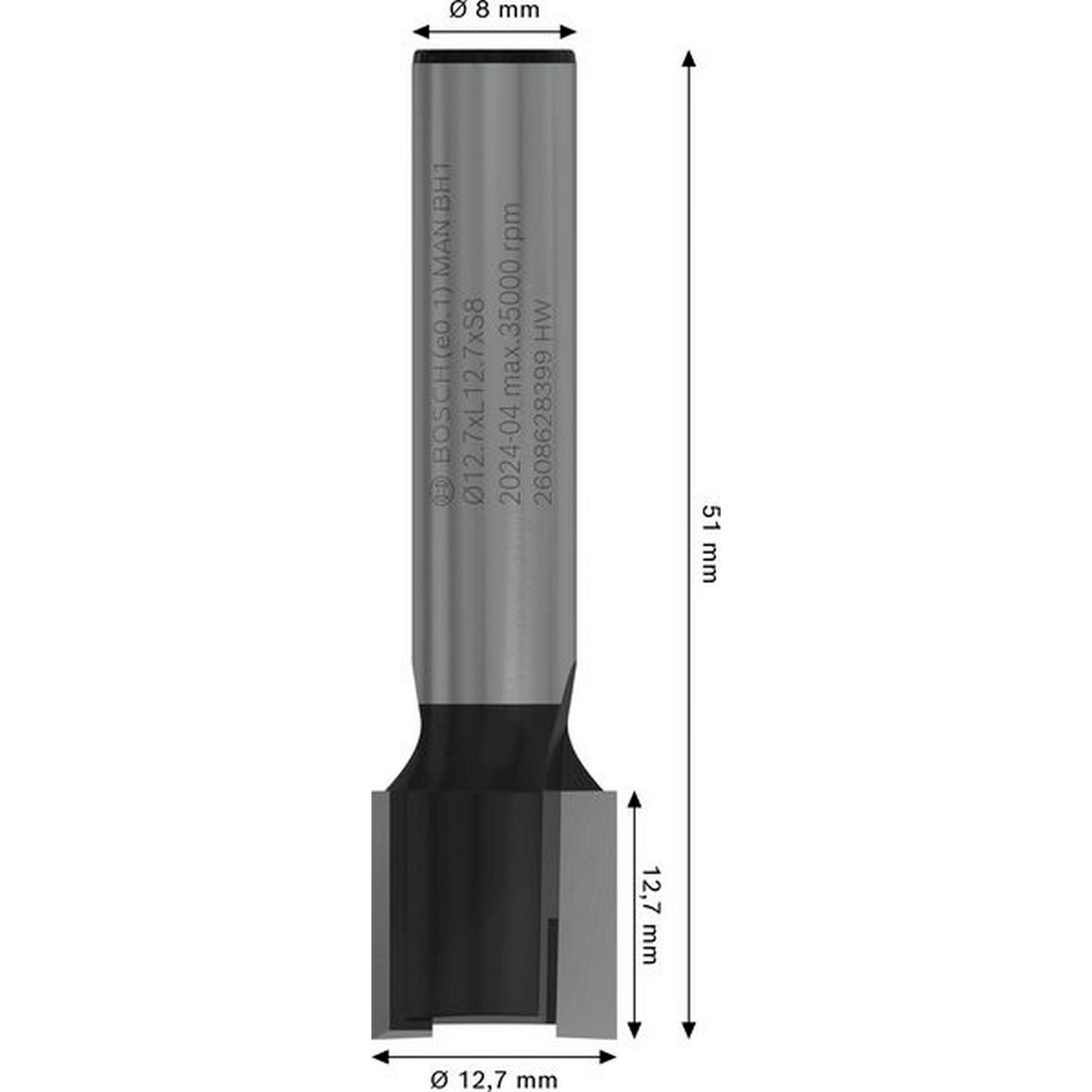 Bosch PRO Scharniernutfräser, zweischneidig, D 12,7 mm, L 12,7 mm, S 8 mm #2608628399
