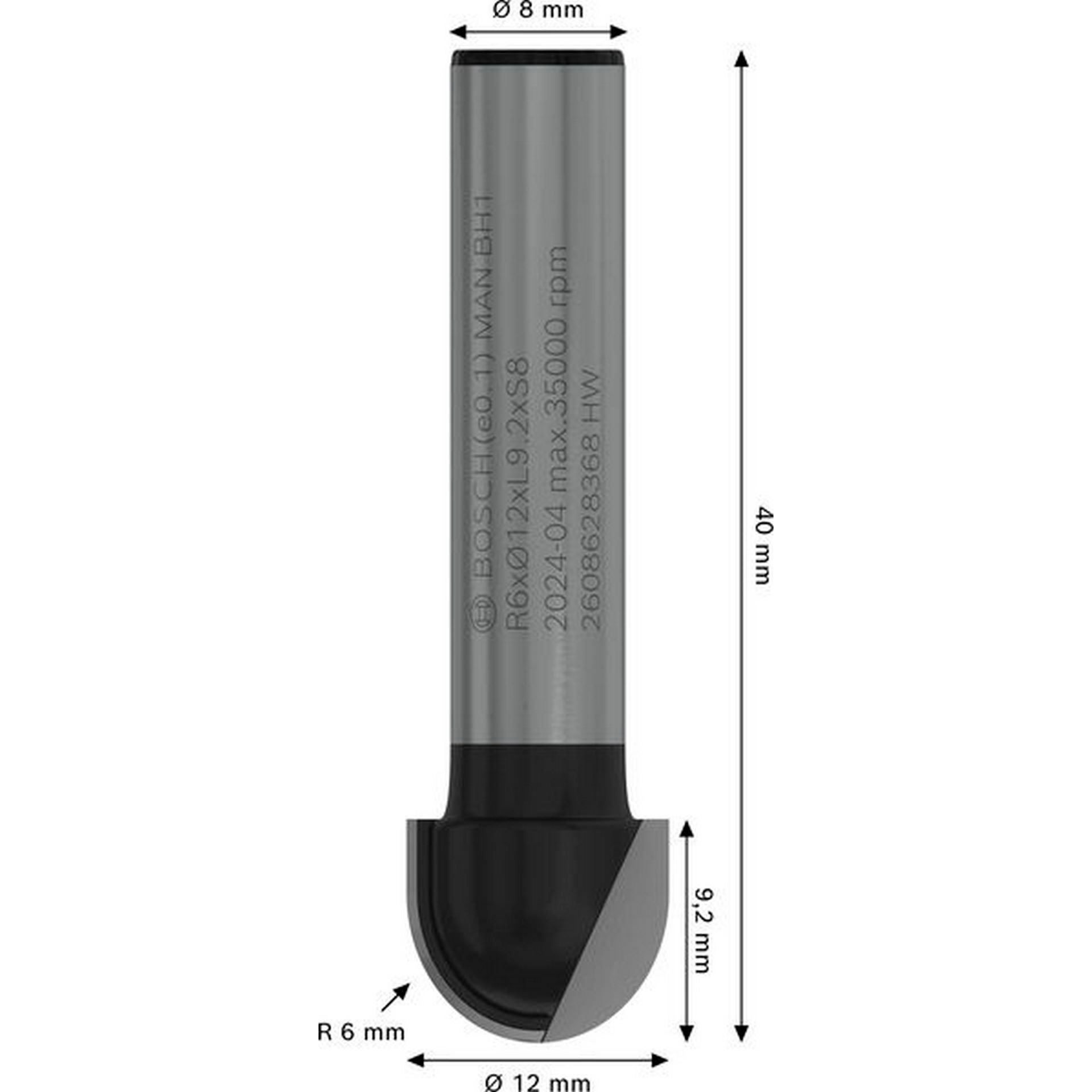 Bosch PRO Hohlkehlfräser, R 6 mm, S 8 mm #2608628368