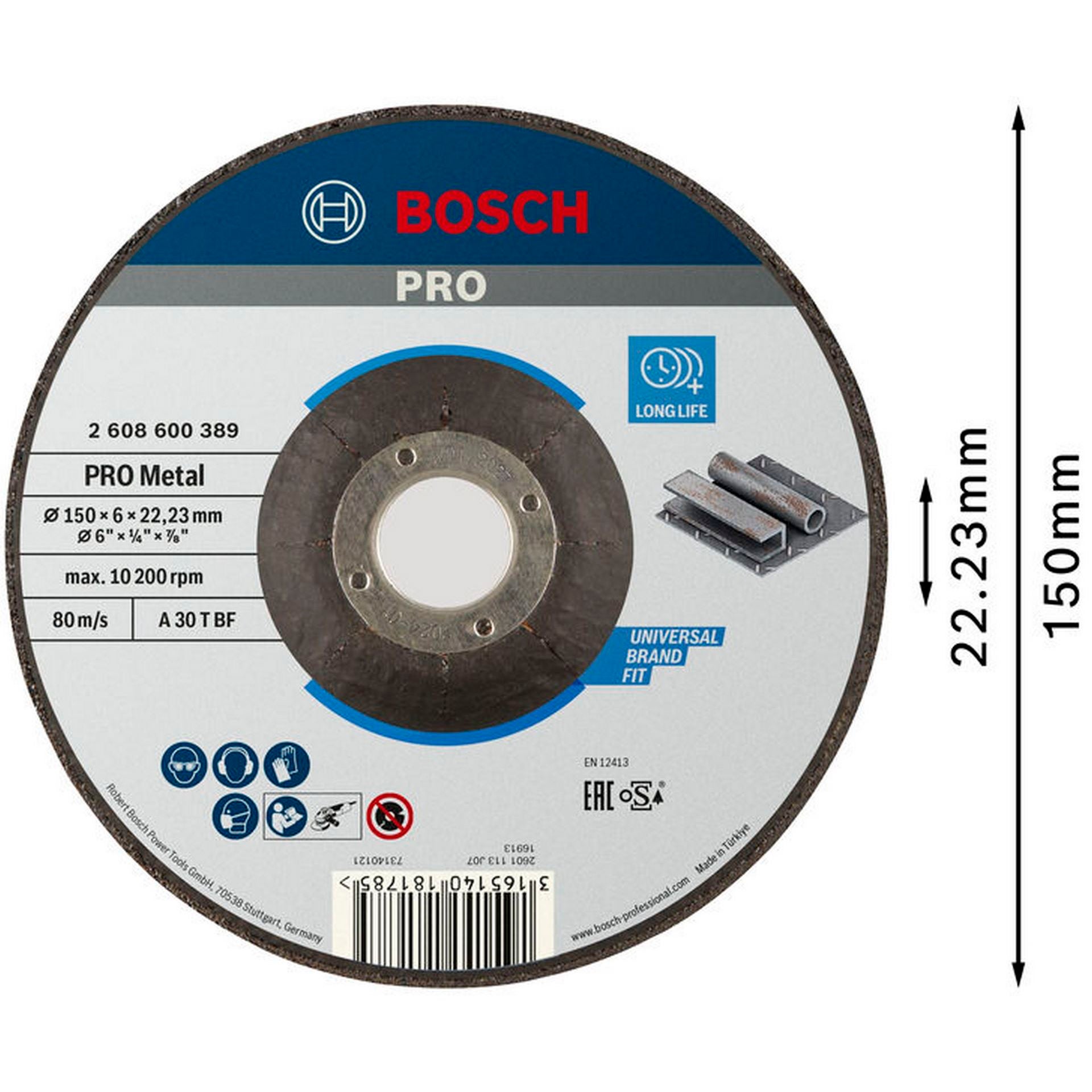 Bosch PRO Metal Schleifscheibe, 150 x 6 x 22.23 mm, oSa #2608600389