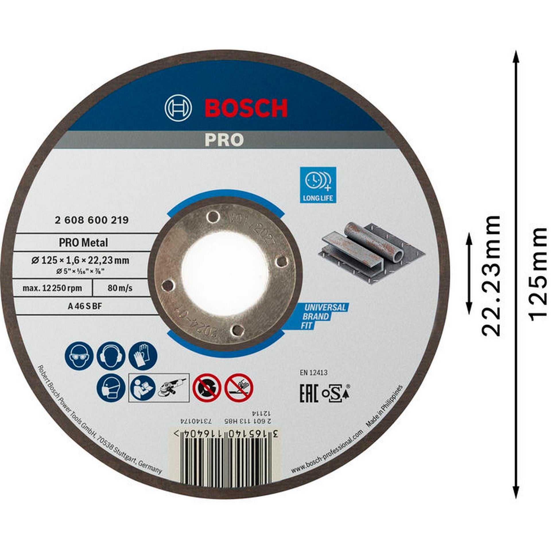 Bosch PRO Metal Trennscheibe, 125 x 1.6 x 22.23 mm, gerade, oSa #2608600219