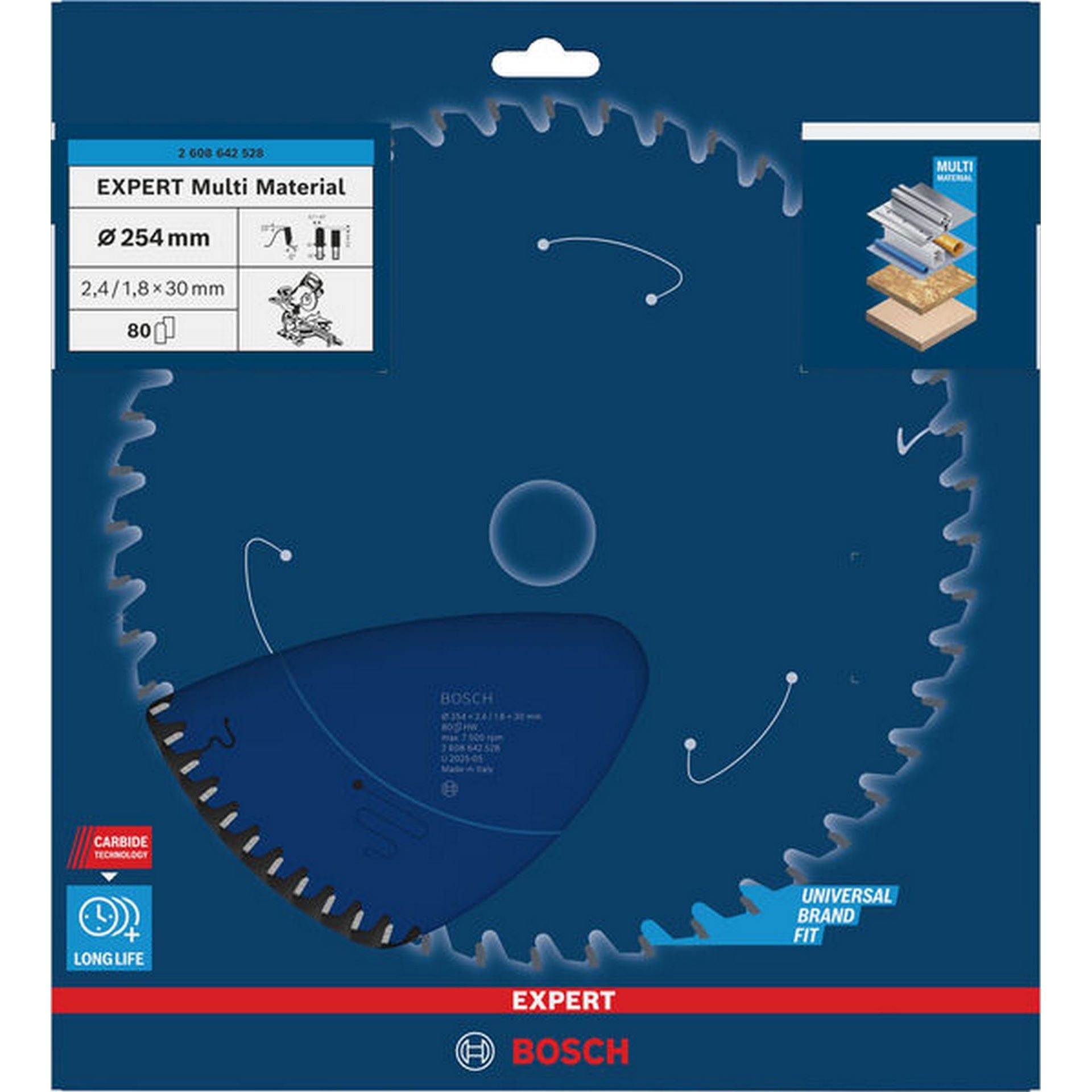Bosch EXPERT Multi Material Kreissägeblatt, 254x2,4/1,8x30 mm, Z80 #2608642528