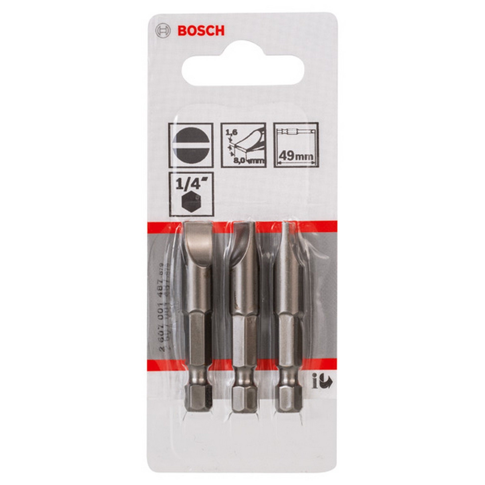 Bosch Schrauberbit Extra-Hart S 1,6 x 8,0, 49 mm, 3er-Pack #2607001487