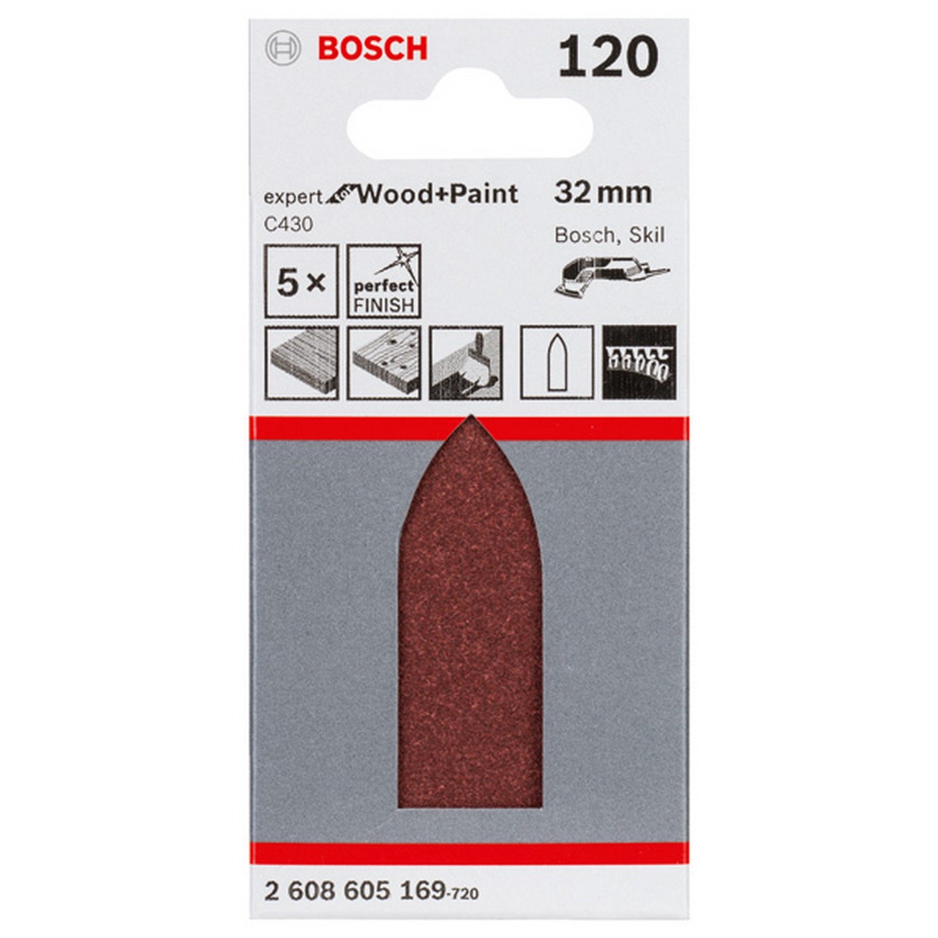 Bosch Schleifblatt C430, 32 mm, 120, ungelocht, 5er-Pack #2608605169