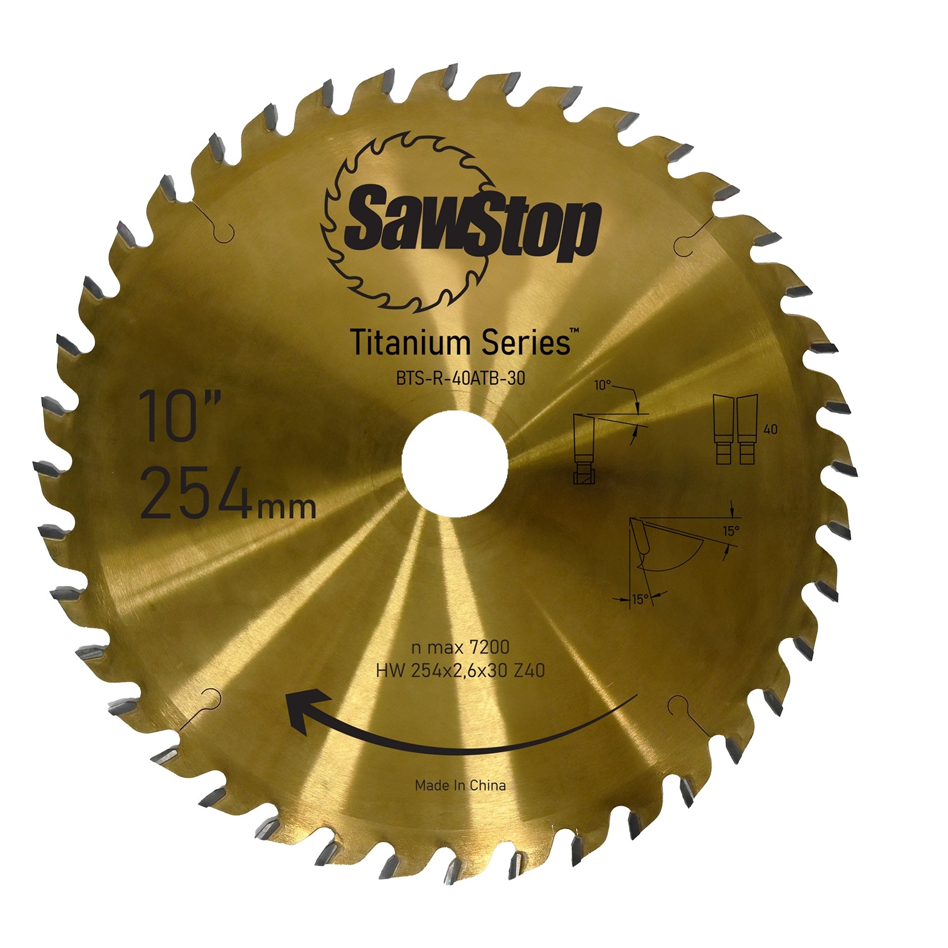 SawStop Universal-Sägeblatt 254x3,2/2,2x30, WZ40 - TITANIUM Serie #BTS-R-40ATB-30