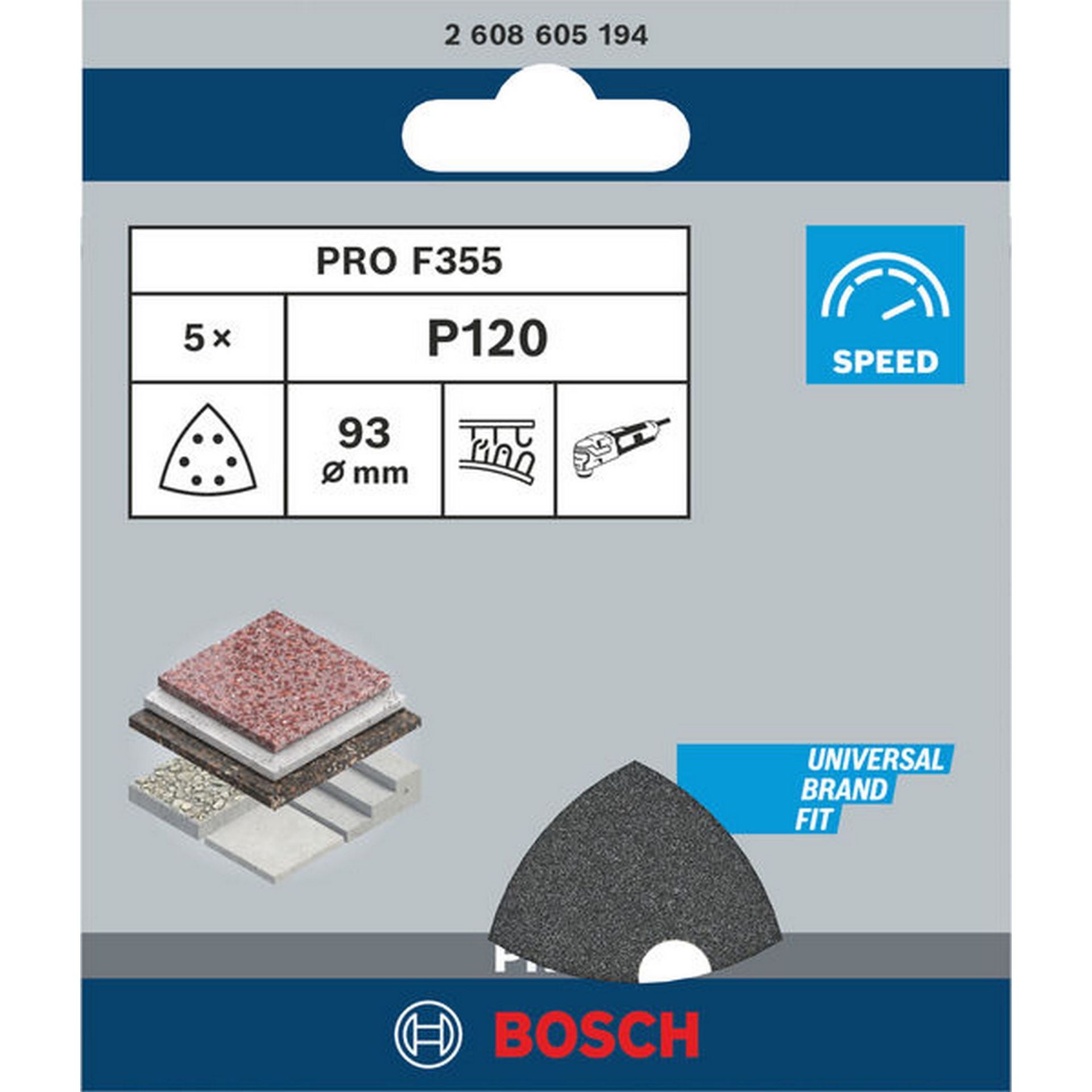 Bosch PRO F355 Schleifblatt, 93 mm, G120, 5-tlg. #2608605194