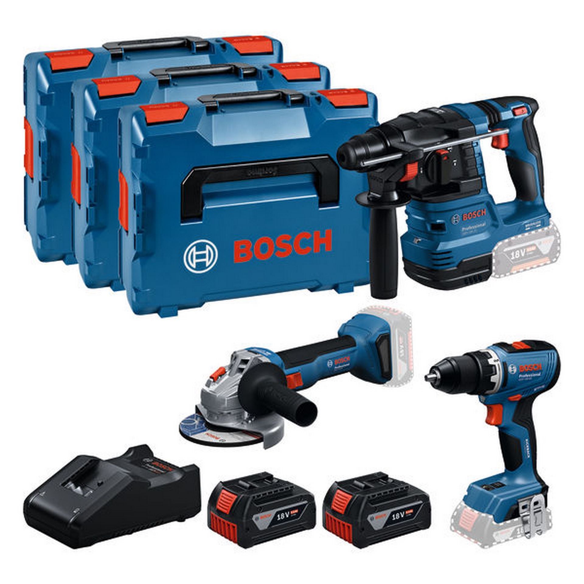 Bosch Combo Kit 18V-Set mit 3 Werkzeugen: GSR + GBH + GWS + 2x GBA 5.0 Ah + GAL 18V-40 #0615A5009G
