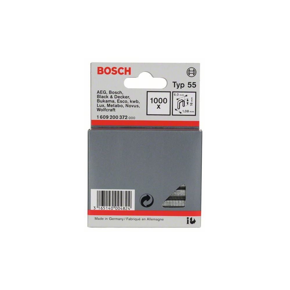 Bosch Schmalrückenklammer Typ 55, 6 x 1,08 x 16 mm, 1000er-Pack #1609200372