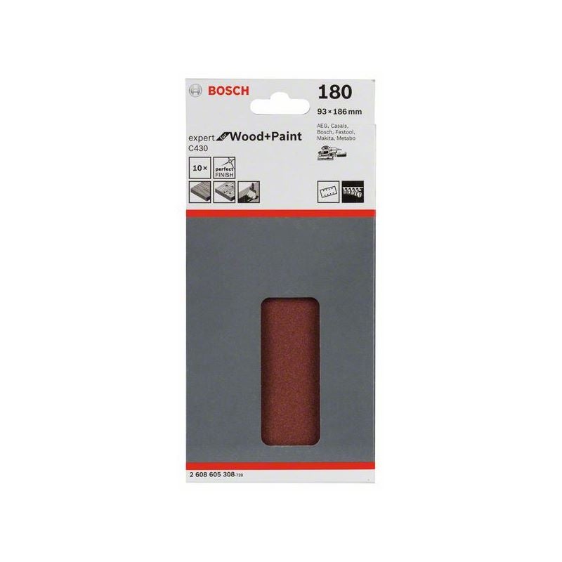 Bosch Schleifblatt C430, 93 x 186 mm, 180, 8 Löcher, 10er-Pack #2608605308