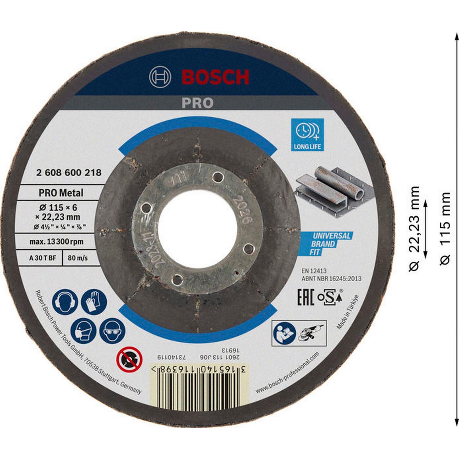 Bosch PRO Metal Schleifscheibe, 115 x 6 x 22.23 mm, oSa #2608600218