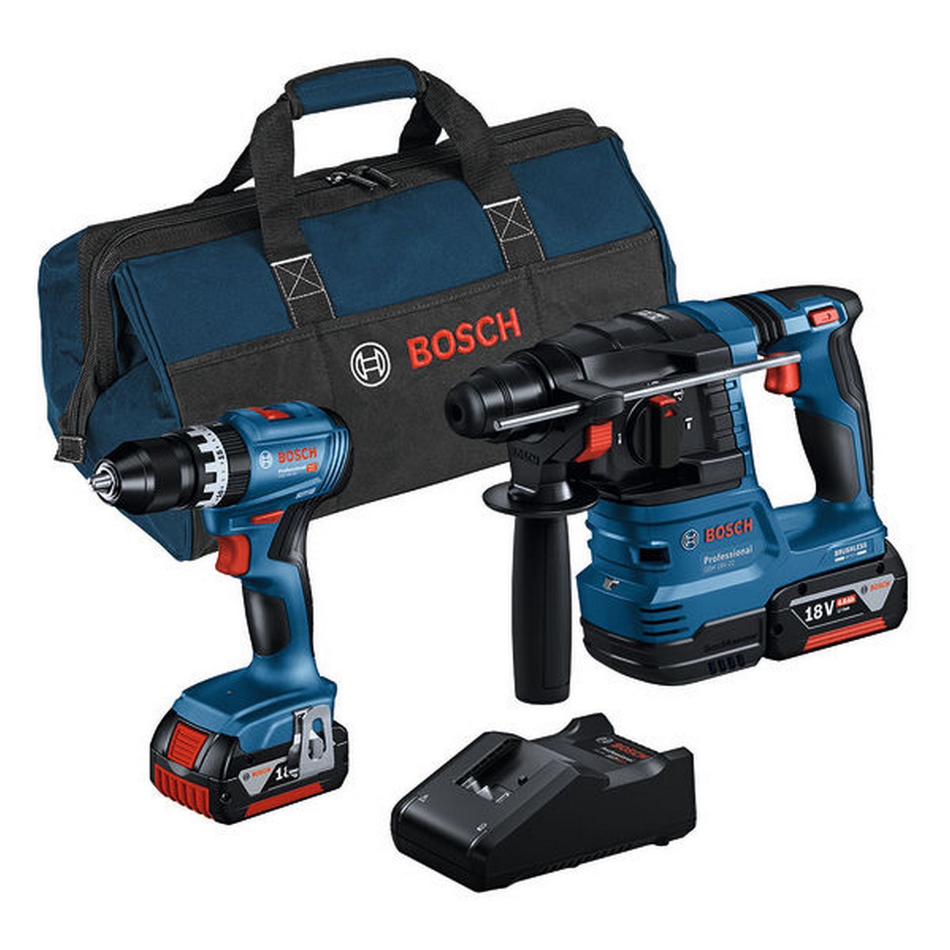 Bosch Combo Kit 2-tlg. 18V: GSB 18V-45 + GBH 18V-22 + 2 x Akku 4.0Ah, Schnellladegerät #0615A50039