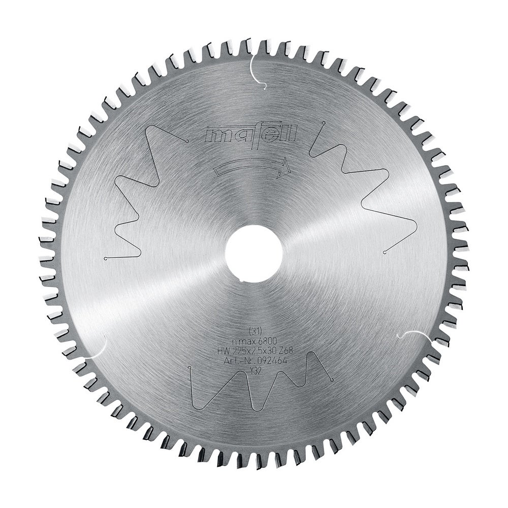 Mafell Sägeblatt-HM, 225 x 1,8/2,5 x 30 mm, Z 68, FZ/TR für Kunststoff- und Aluminium-Profile #09246