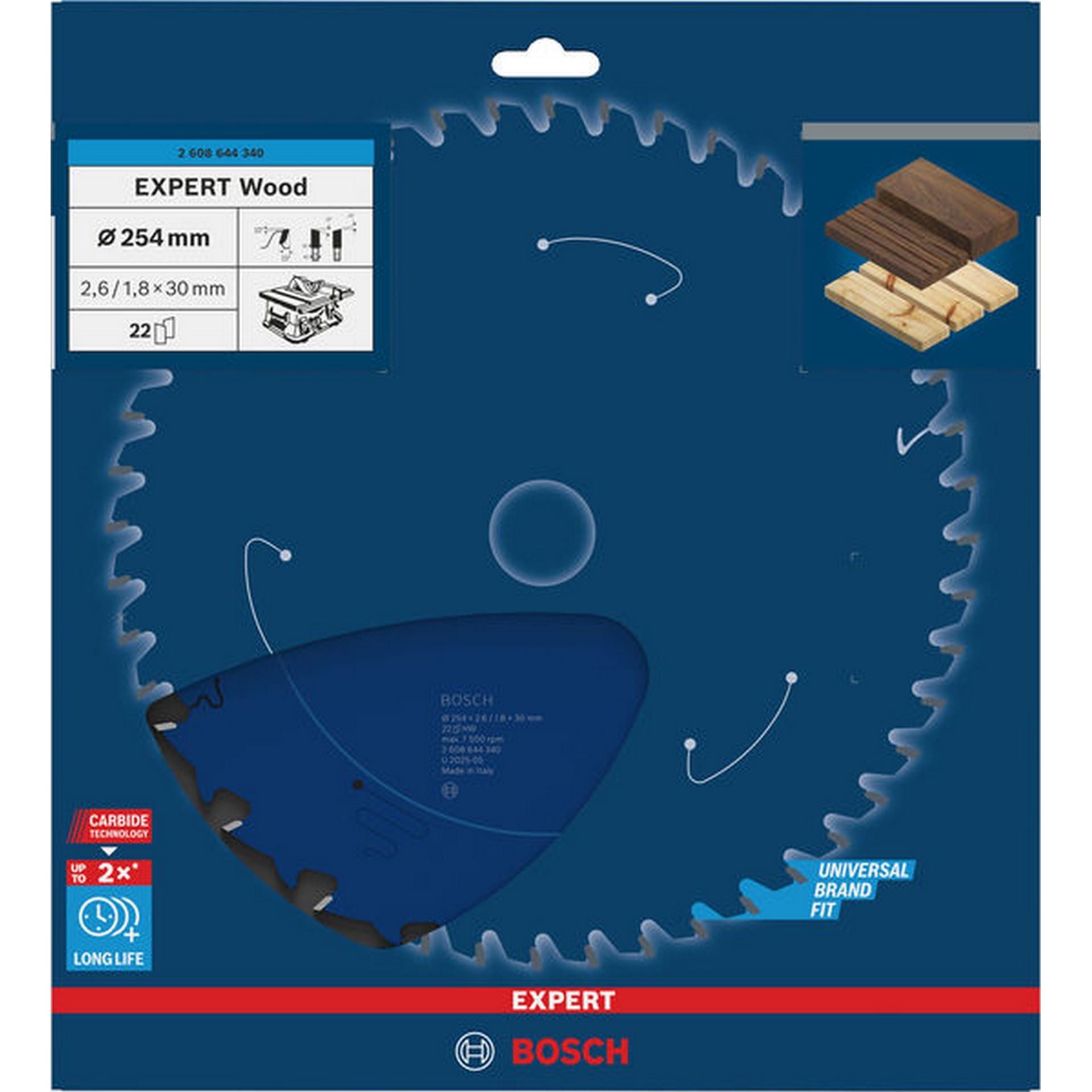 Bosch EXPERT Wood Kreissägeblatt, 254x2,6/1,8x30 mm, Z22 #2608644340
