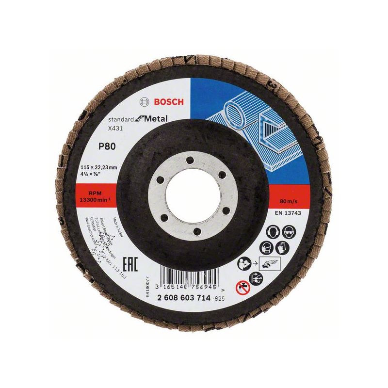Bosch Fächerschleifscheibe X431 Standard for Metal, gerade, 115 mm, 80, Glasgewebe #2608603714