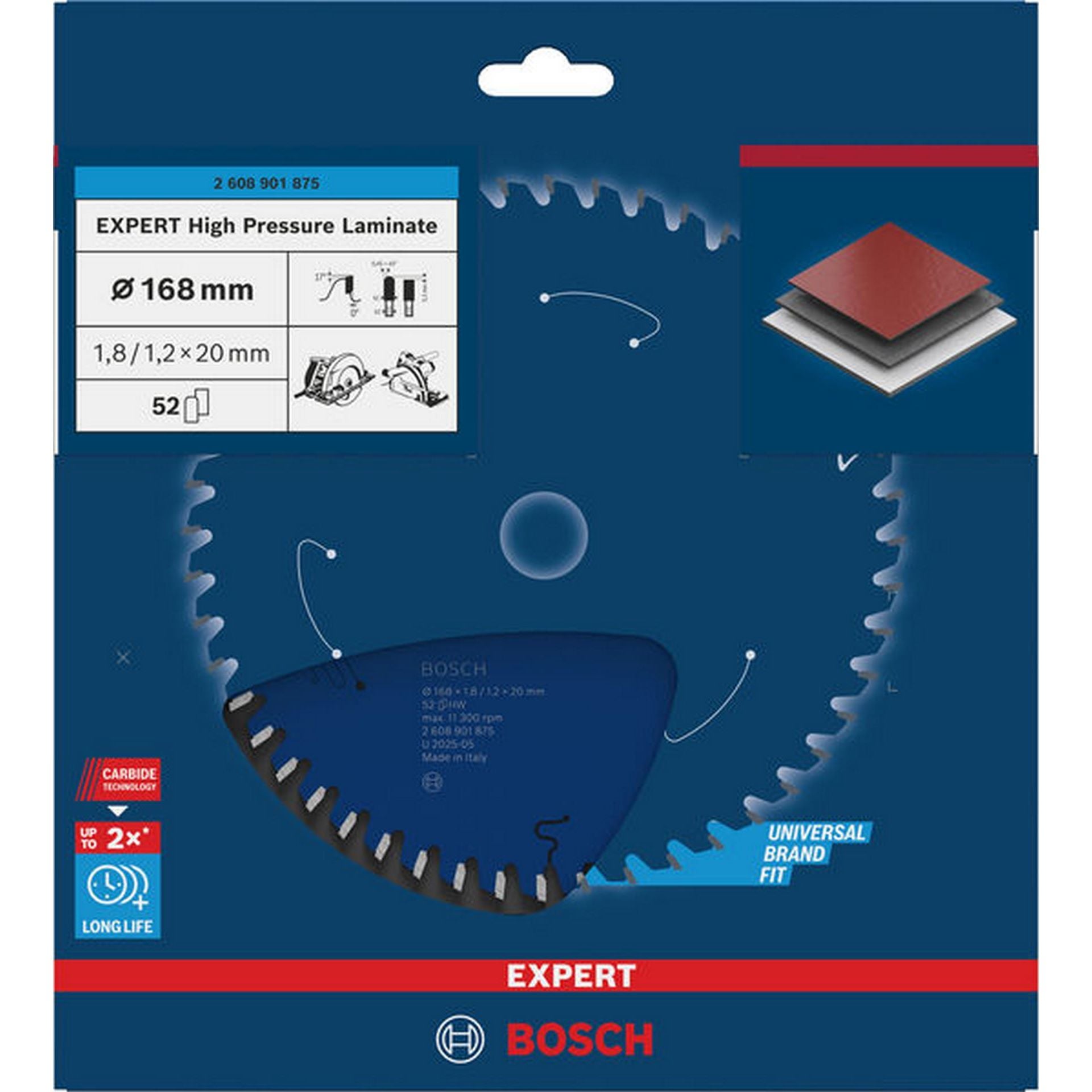 Bosch EXPERT High Pressure Laminate Kreissägeblatt, 168x1,8/1,2x20 mm, Z52 #2608901875