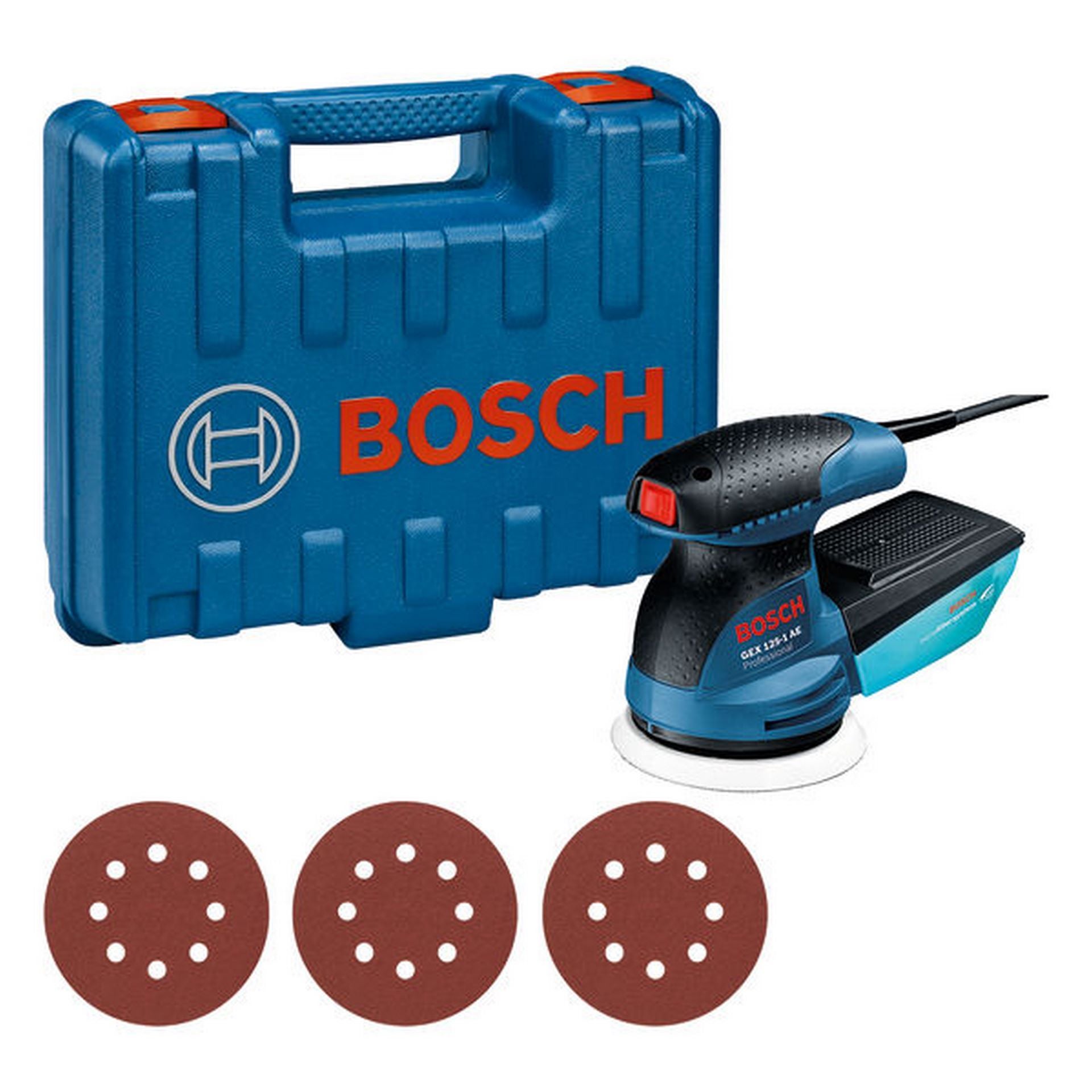 Bosch Exzenterschleifer GEX 125-1 AE, mit 3 x Schleifblatt C470, im Handwerkerkoffer #0601387504