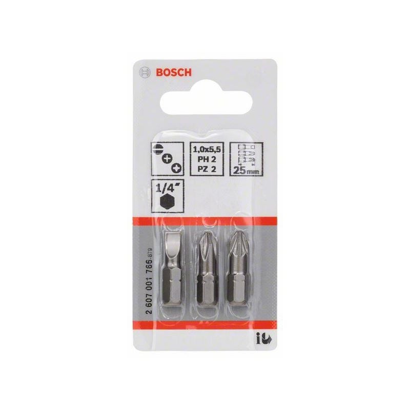 Bosch Schrauberbit-Set Extra-Hart (gemischt), 3-teilig, S 1,0x5,5, PH2, PZ2, 25 mm #2607001766