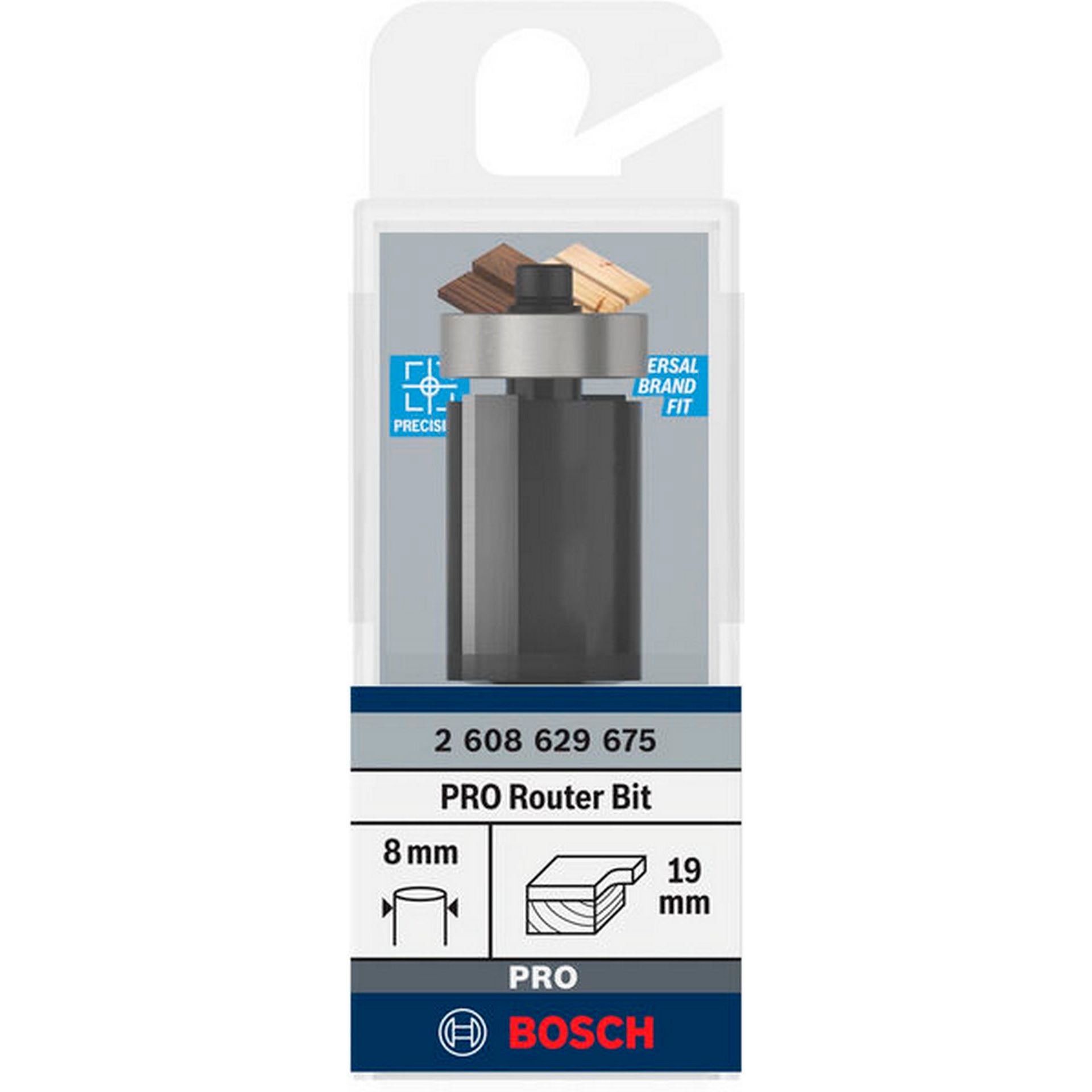 Bosch PRO Bündigfräser mit unterem Kugellager, D 19 mm, L 25,4 mm, S 8 mm #2608629675