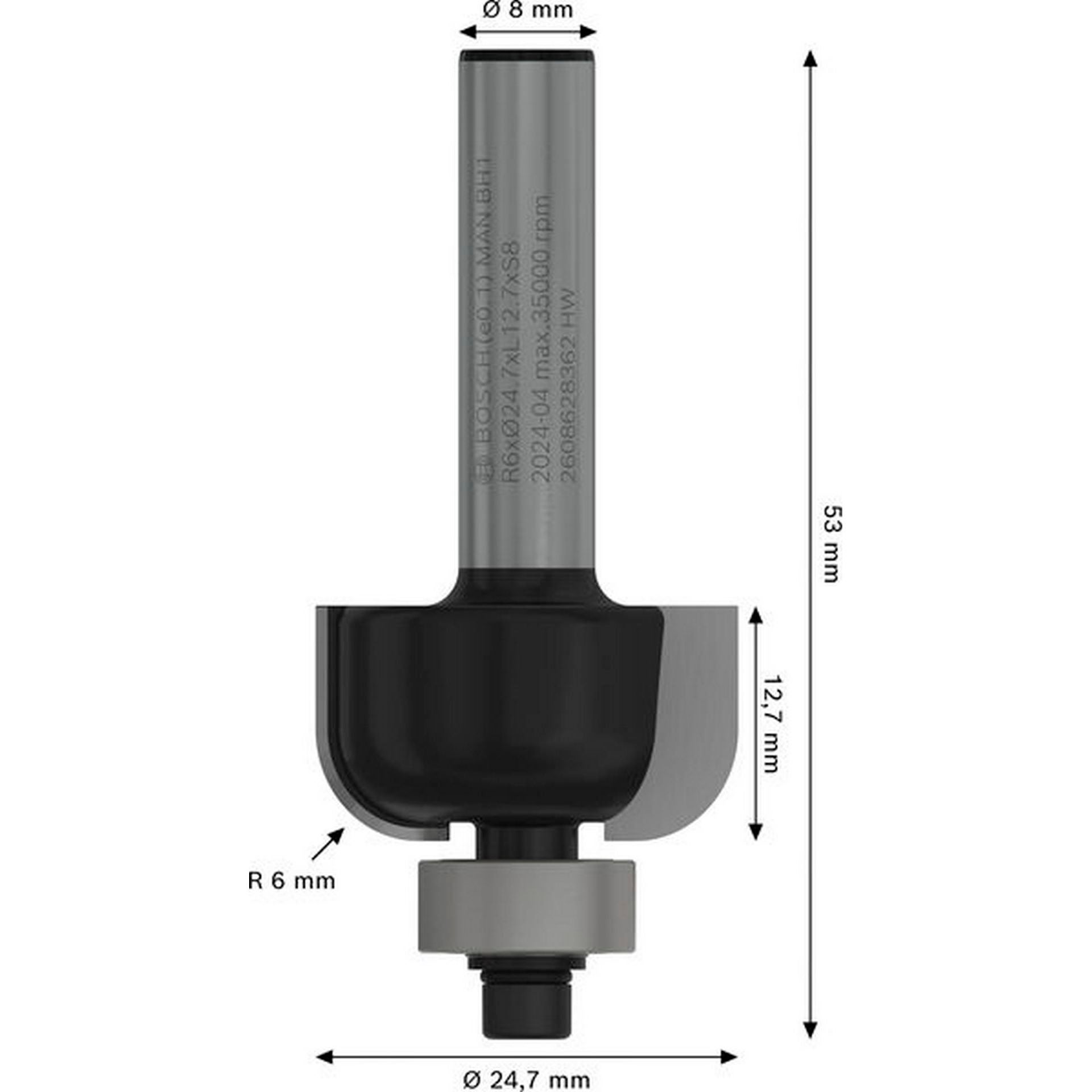 Bosch PRO Hohlkehlfräser, R 6 mm, S 8 mm #2608628362