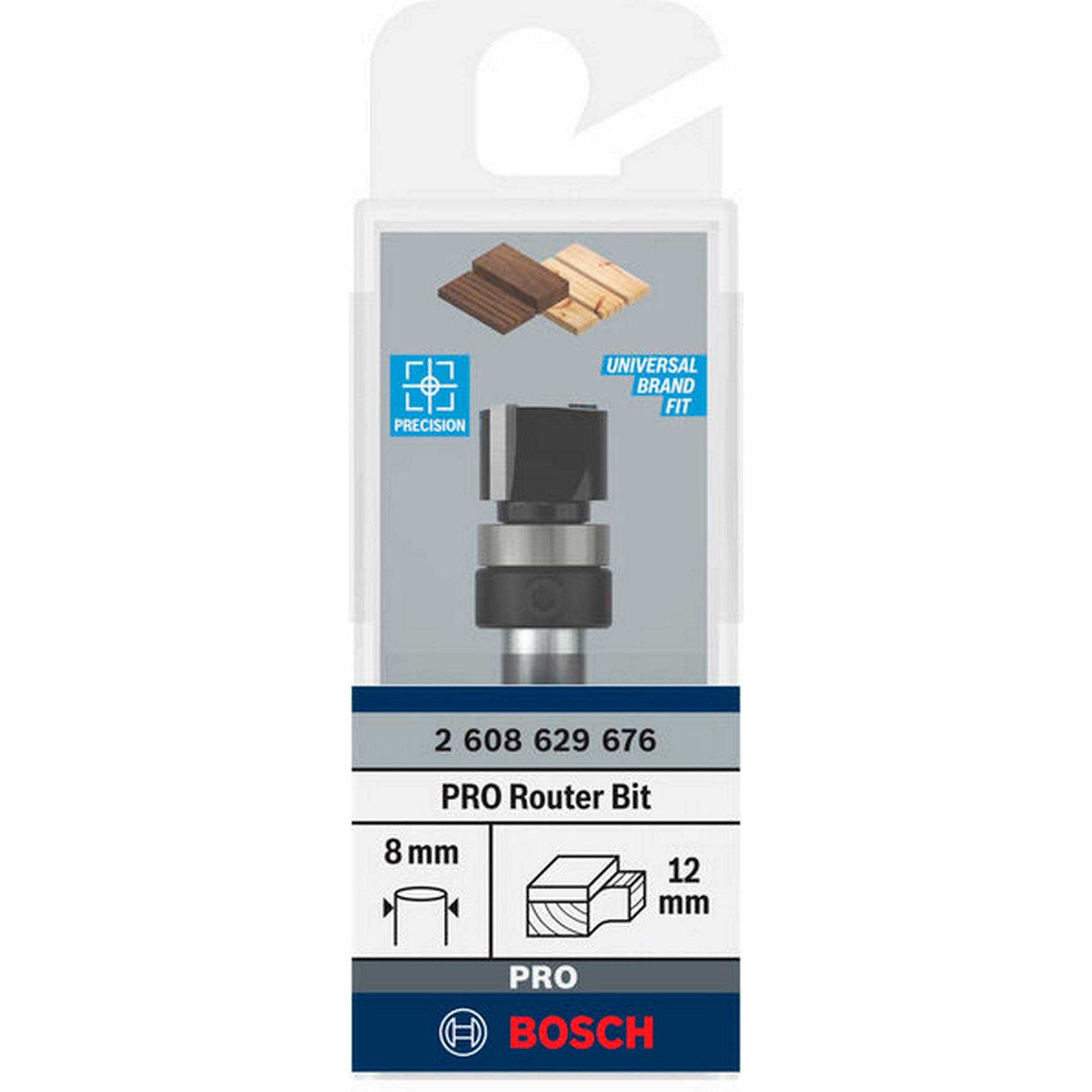 Bosch PRO Bündigfräser mit oberen Kugellager, D 12,7 mm, L 9,5 mm, S 8 mm #2608629676