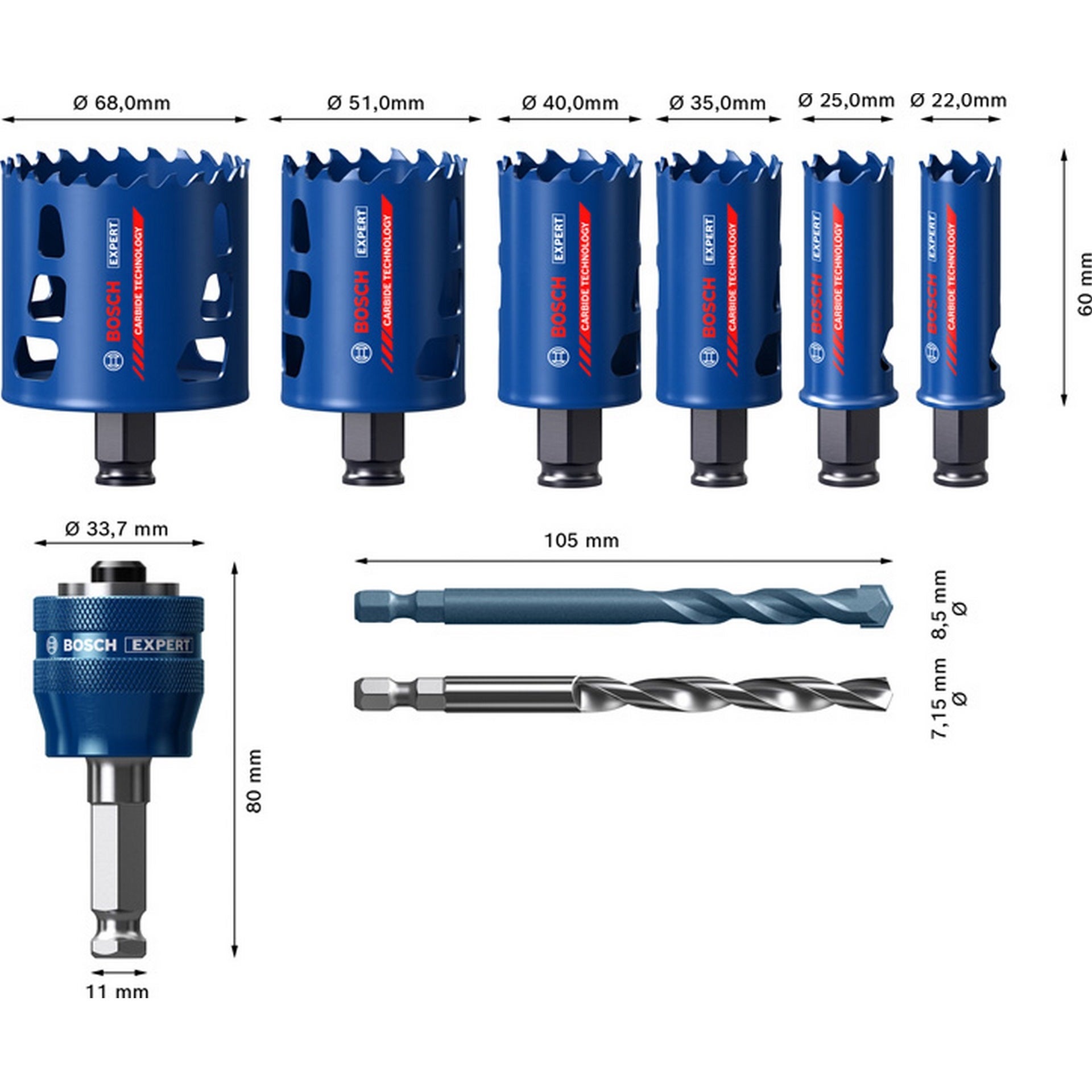 Bosch EXPERT Multi Material Lochsägen-Set, 22/25/35/40/51/68 mm, 9-tlg. #2608900446