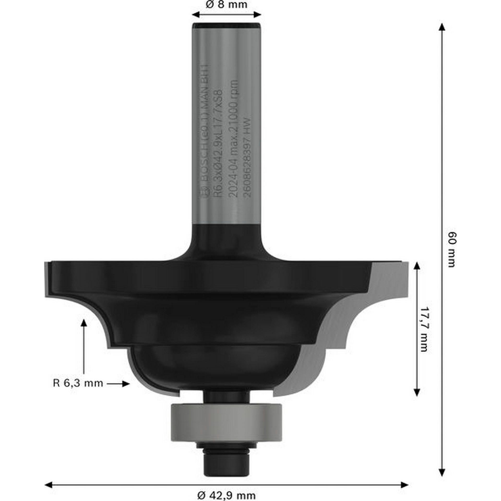 Bosch PRO Profilfräser, R 6,3 mm, S 8 mm #2608628397