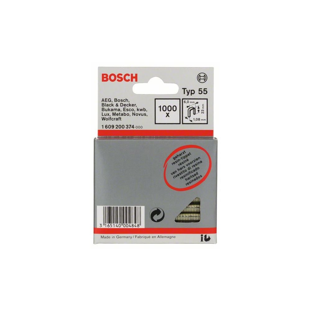 Bosch Schmalrückenklammer Typ 55, geharzt 6 x 1,08 x 23 mm, 1000er-Pack #1609200374