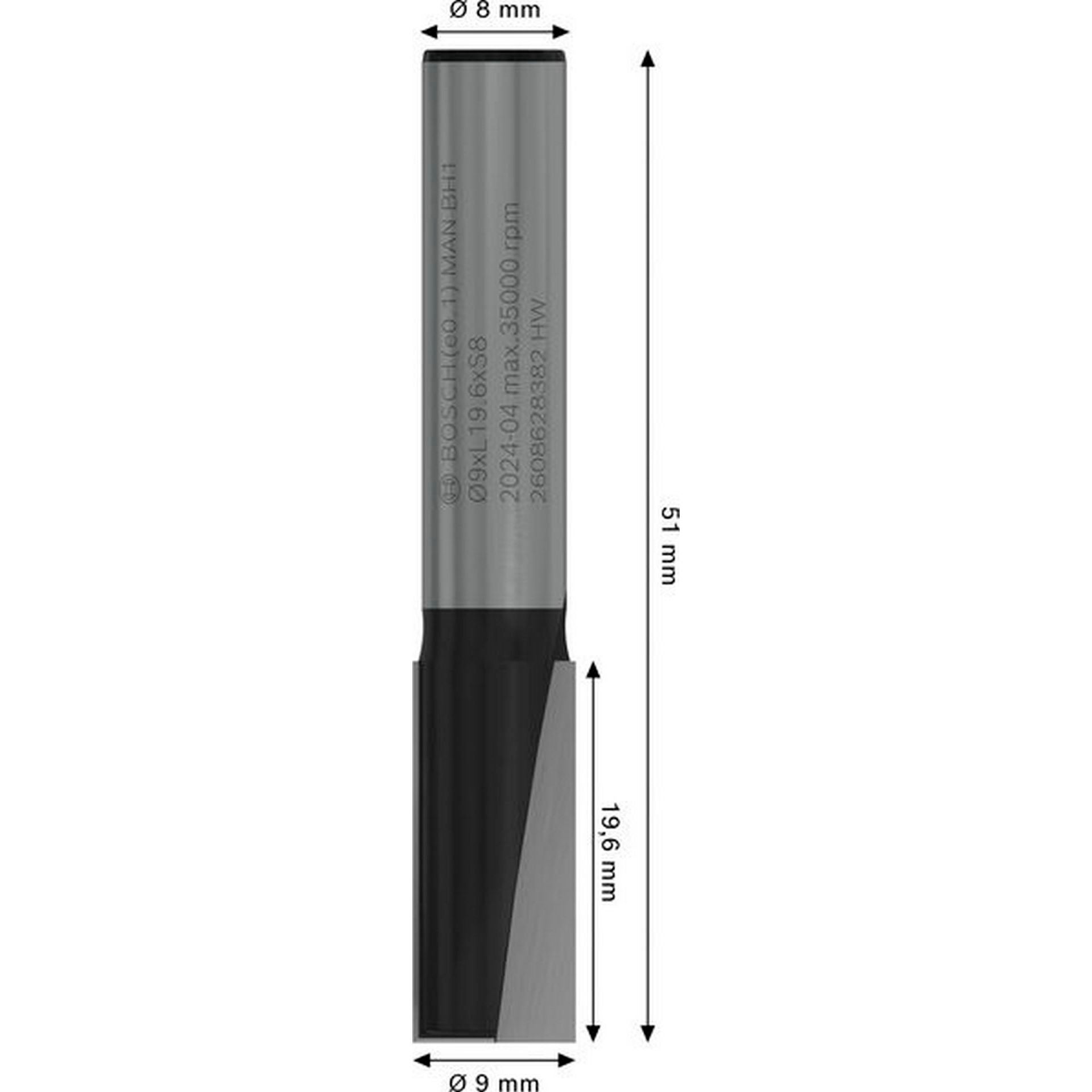 Bosch PRO Nutfräser, zweischneidig, D 9 mm, L 19,6 mm, S 8 mm #2608628382