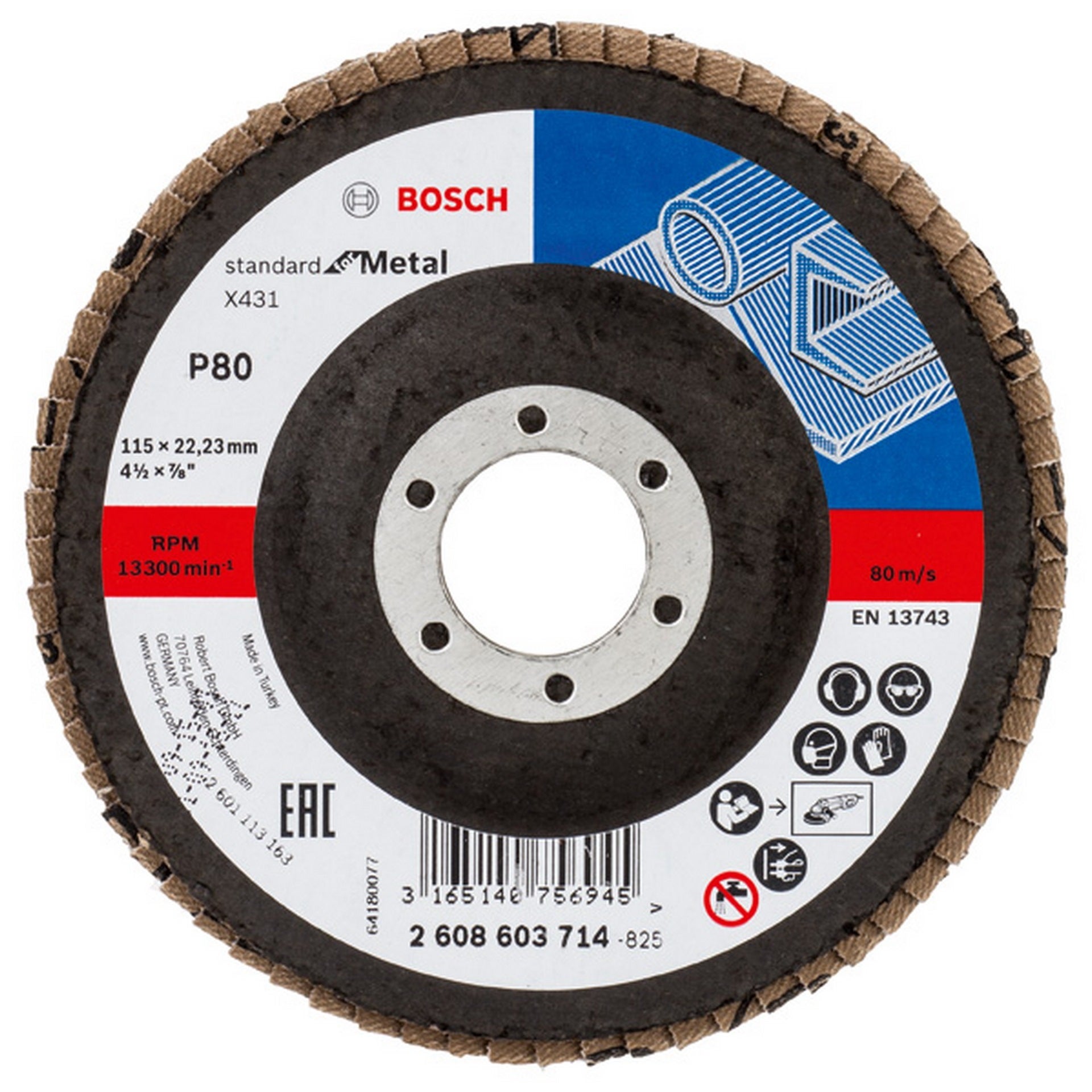 Bosch Fächerschleifscheibe X431 Standard for Metal, gerade, 115 mm, 80, Glasgewebe #2608603714