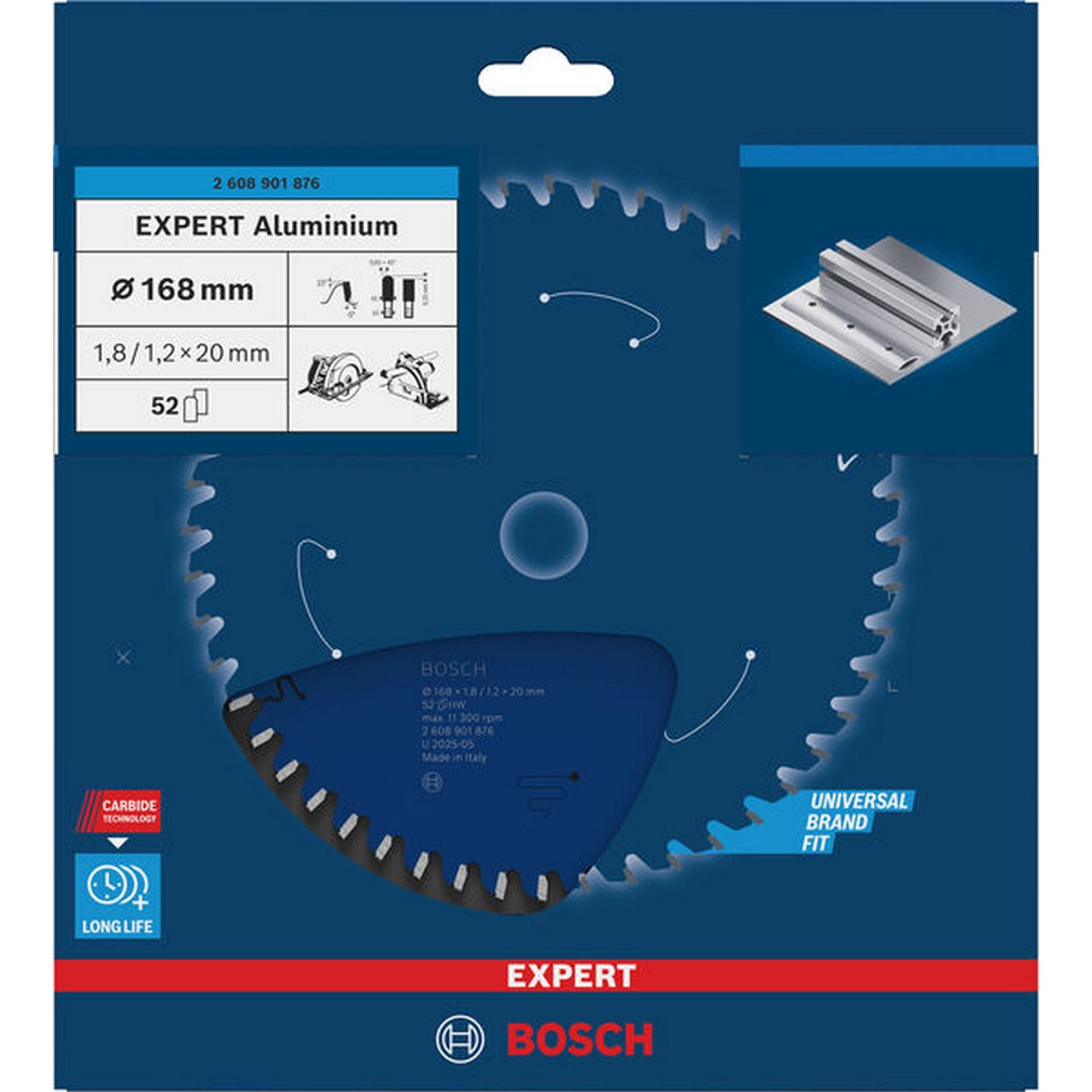 Bosch EXPERT Aluminium Kreissägeblatt, 168x1,8/1,2x20 mm, Z52 #2608901876