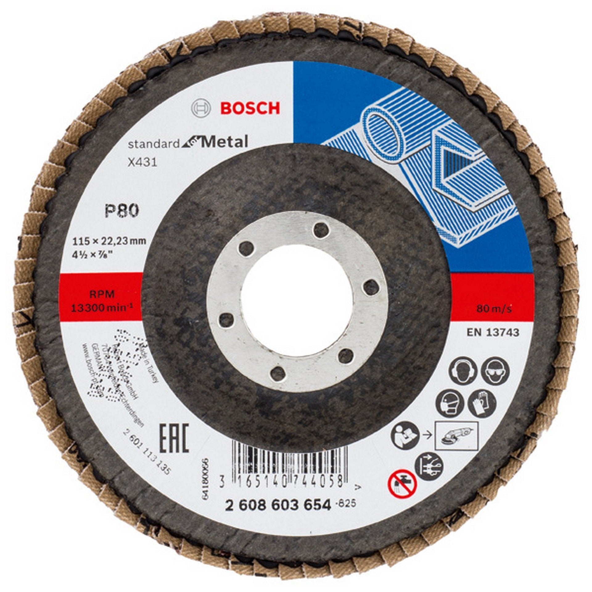 Bosch Fächerschleifscheibe X431 Standard for Metal, gewinkelt, 115 mm, 22,23 mm, 80 #2608603654
