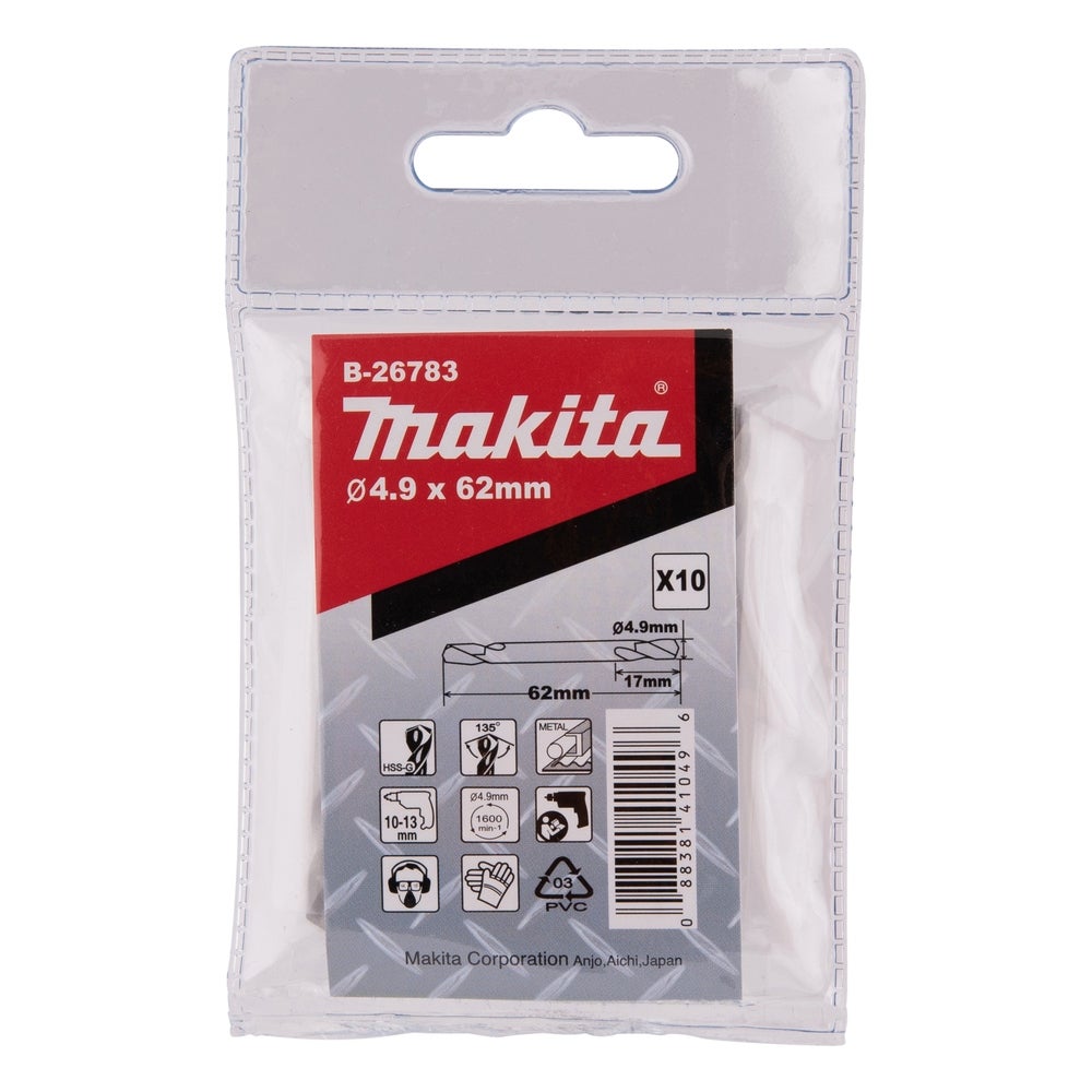 Makita HSS-G Doppelbohrer, 4,9 x 62 mm, 10 Stk. #B-26783