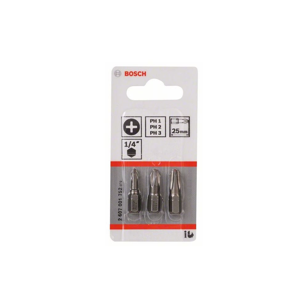 Bosch Schrauberbit-Set, Extra Hard, 3-tlg., PH1, PH2, PH3, 25 mm #2607001752